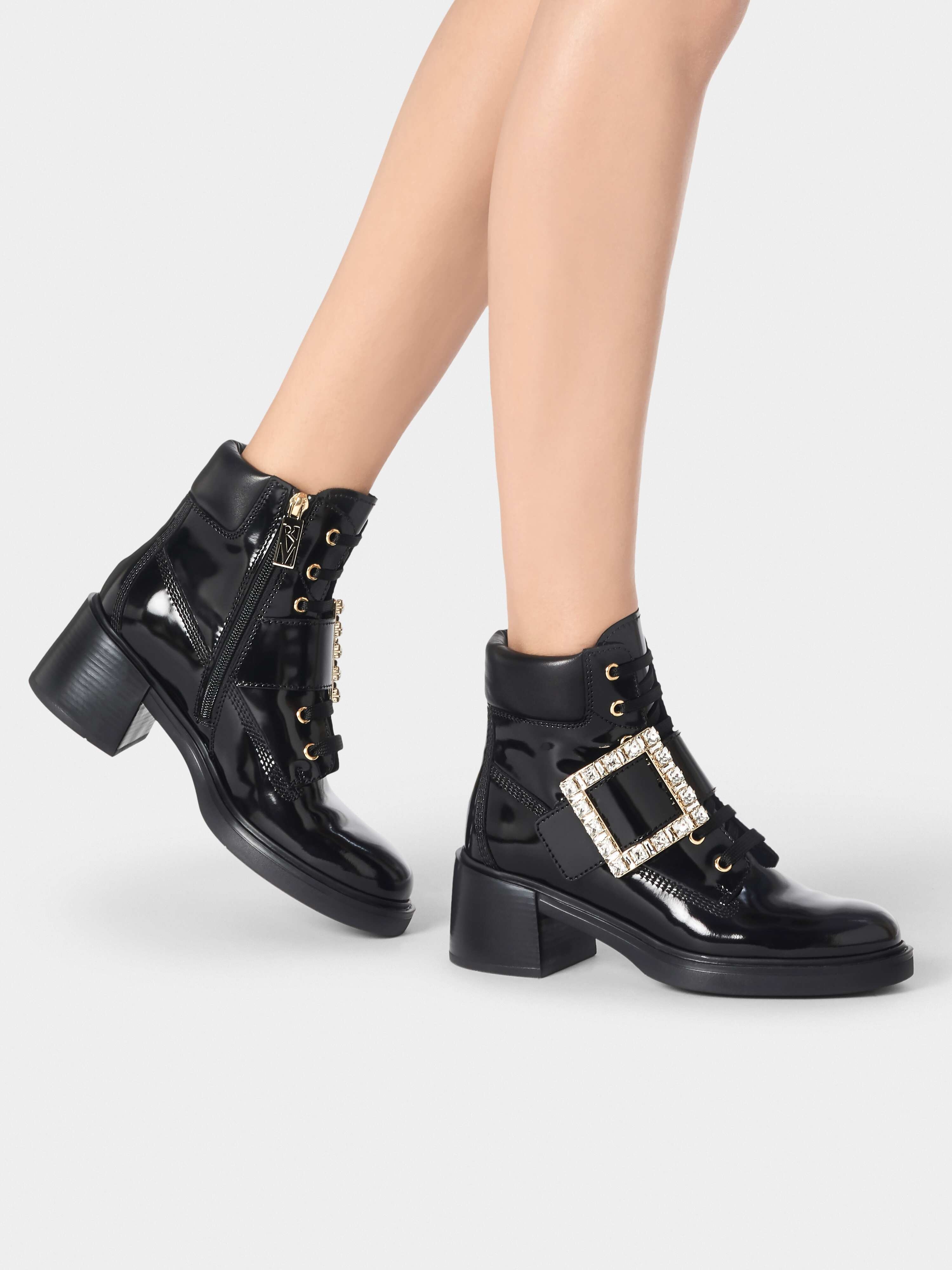 Viv' Rangers Strass Buckle Ankle Boots in Leather - 8