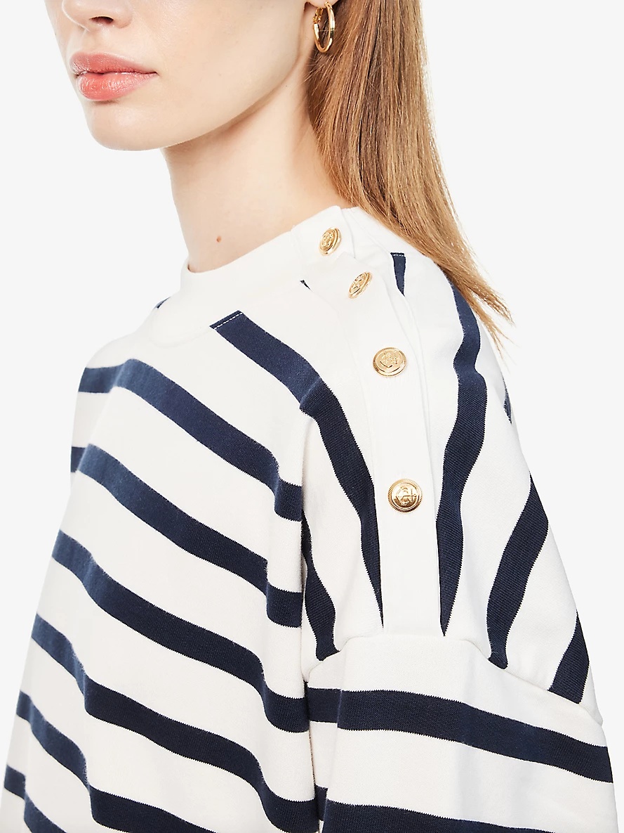 Button-embellished striped cotton-blend sweatshirt - 4