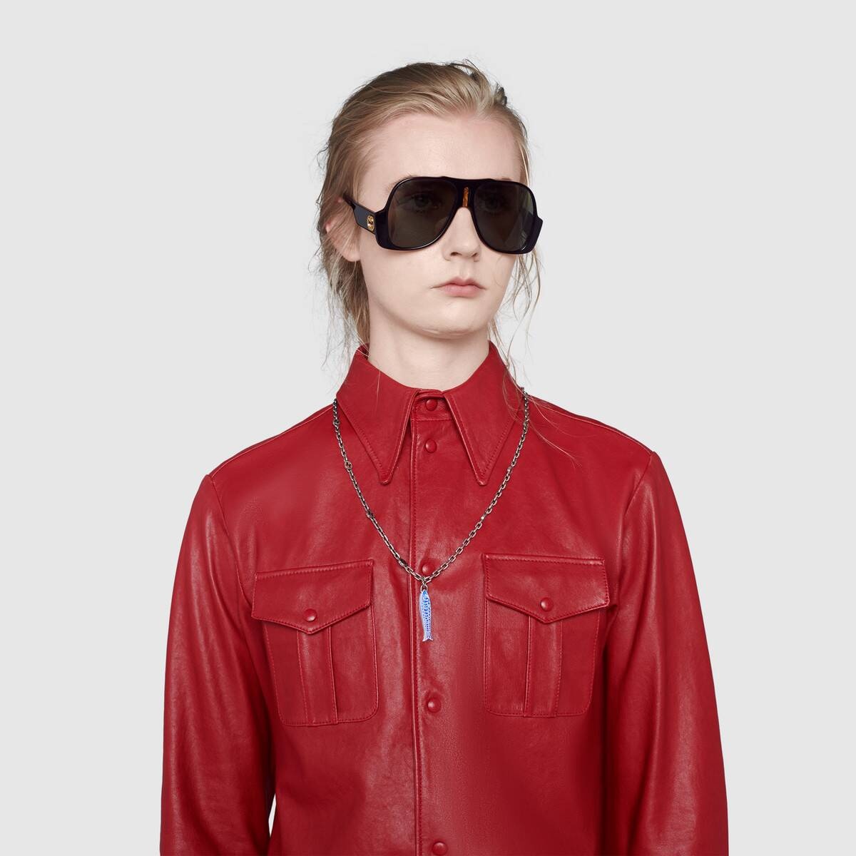 Leather shirt with point collar - 5