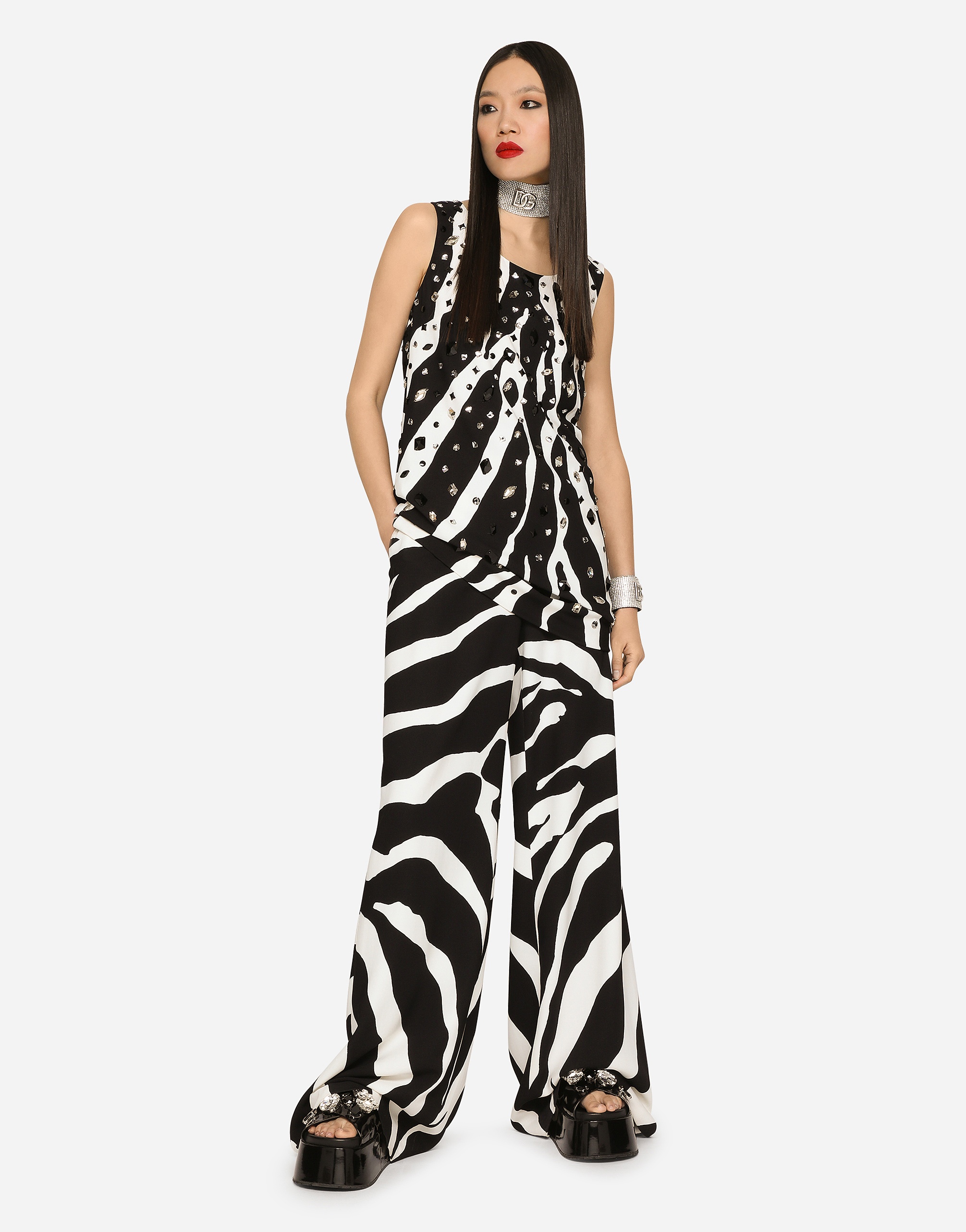 Flared zebra-print cady pants - 2