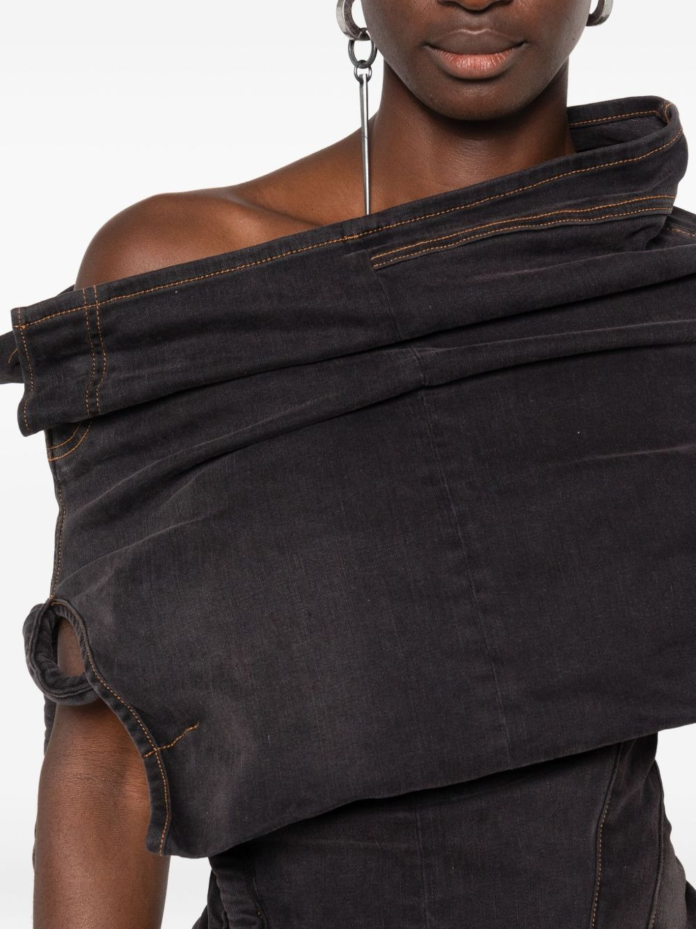 draped-collar denim blouse - 5