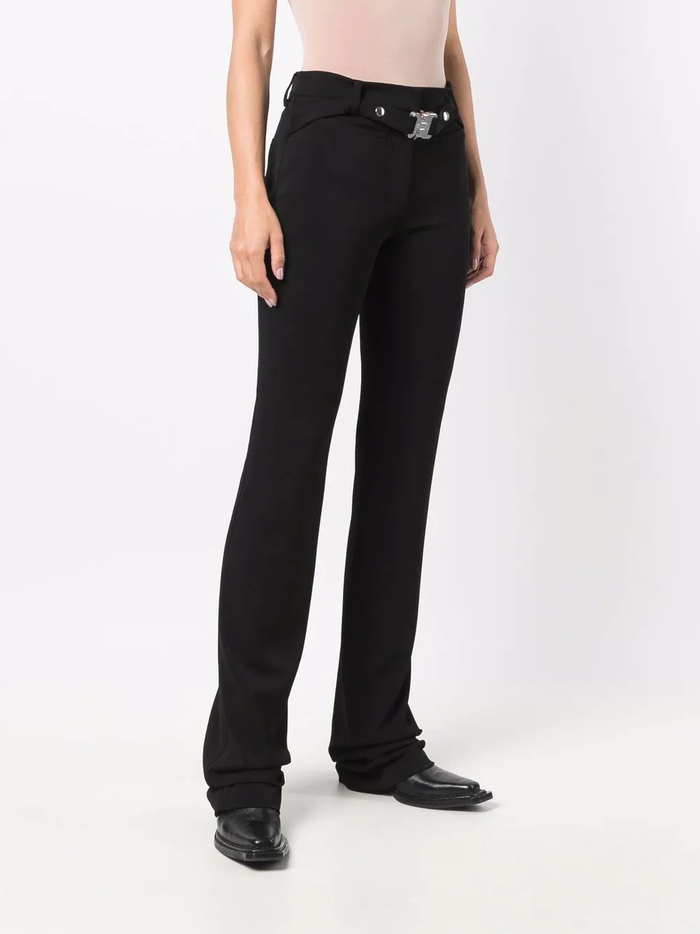 clasp-belt bootcut trousers - 3