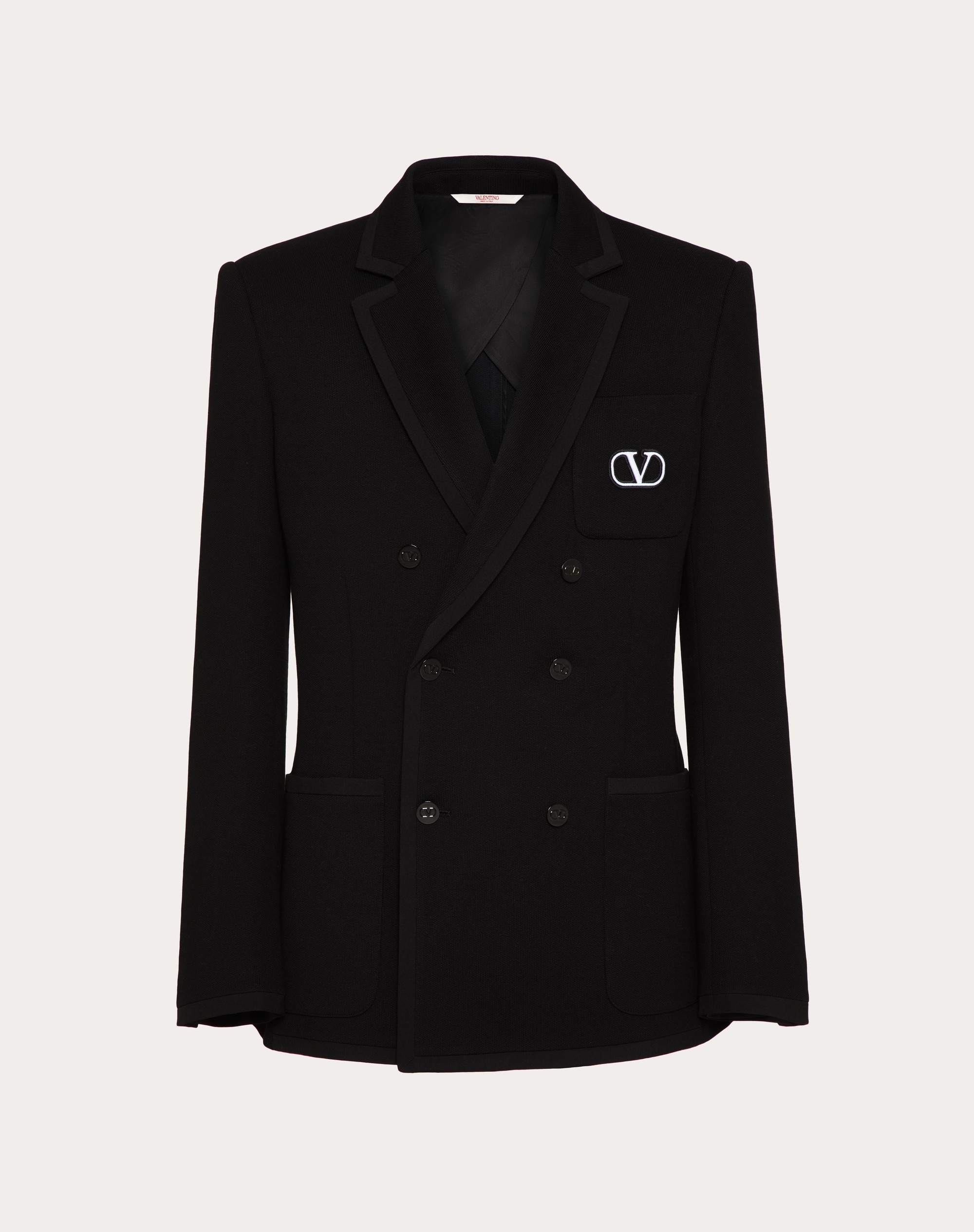 DOUBLE-BREASTED COTTON JERSEY JACKET WITH VLOGO SIGNATURE PATCH - 1