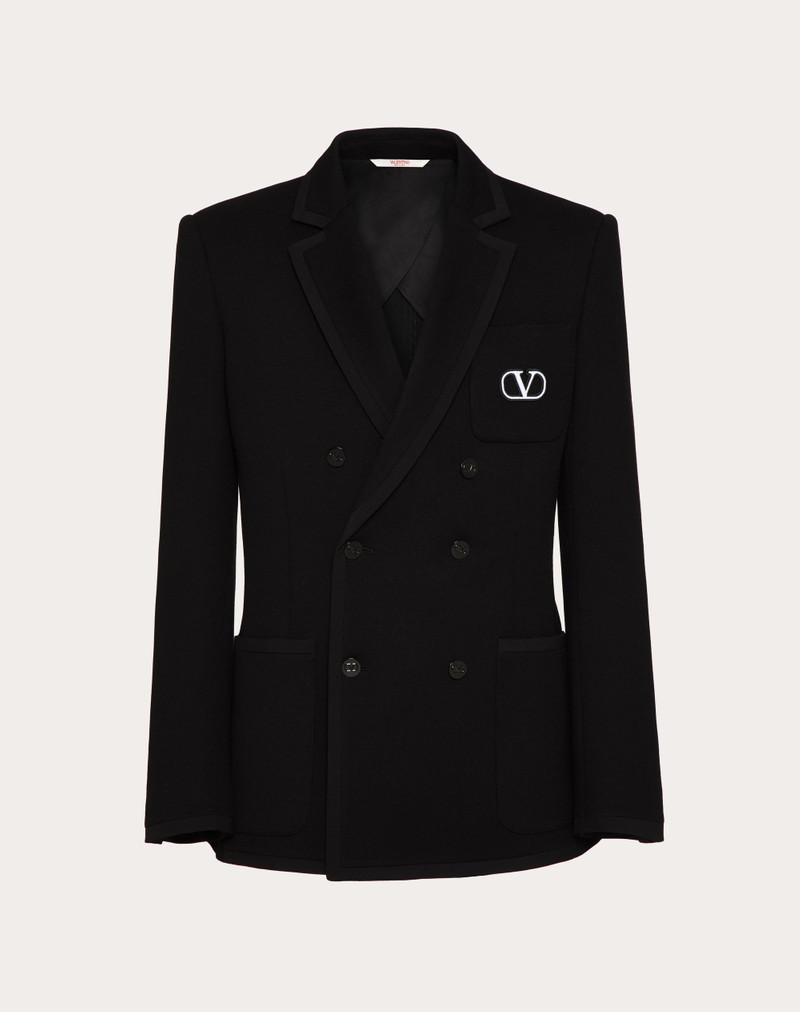 DOUBLE-BREASTED COTTON JERSEY JACKET WITH VLOGO SIGNATURE PATCH 1