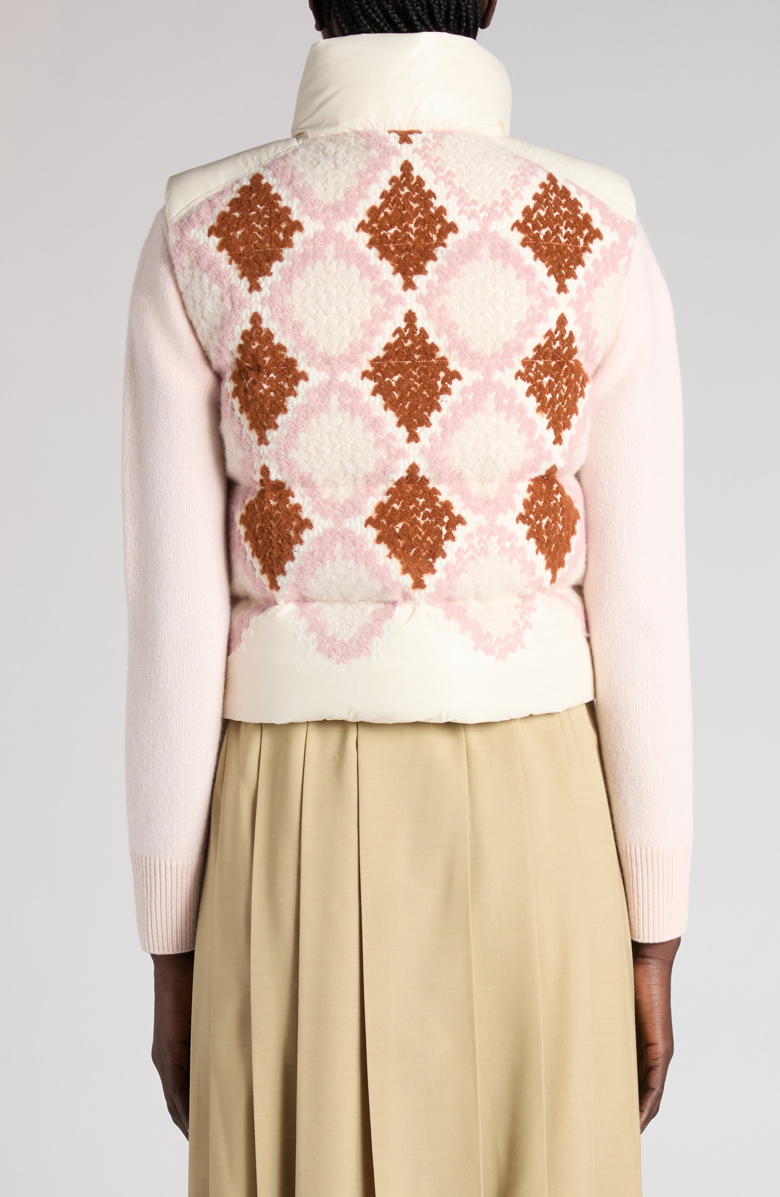 Moncler Armathia Embroidered Down Vest in Beige/Pink at Nordstrom - 3