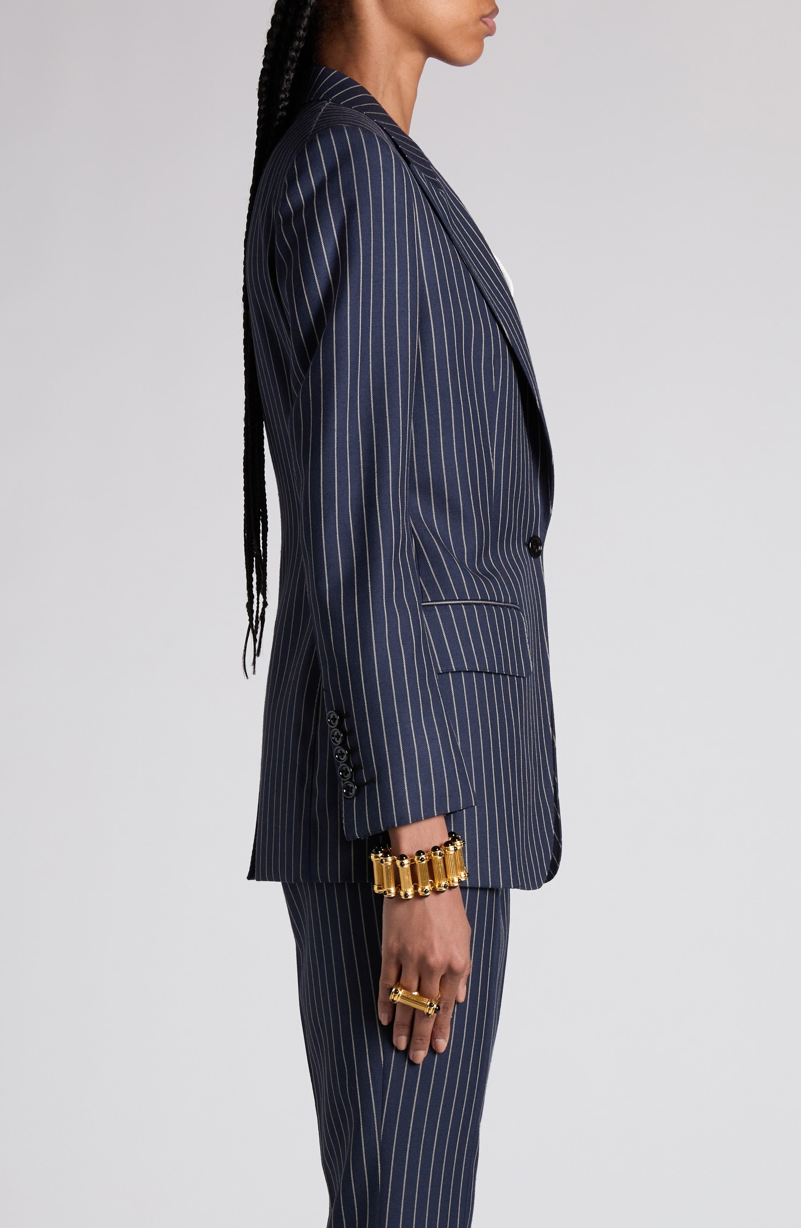 TOM FORD Pinstripe One-Button Wool Blazer in Zhbby Combo Navy Stone at Nordstrom - 4