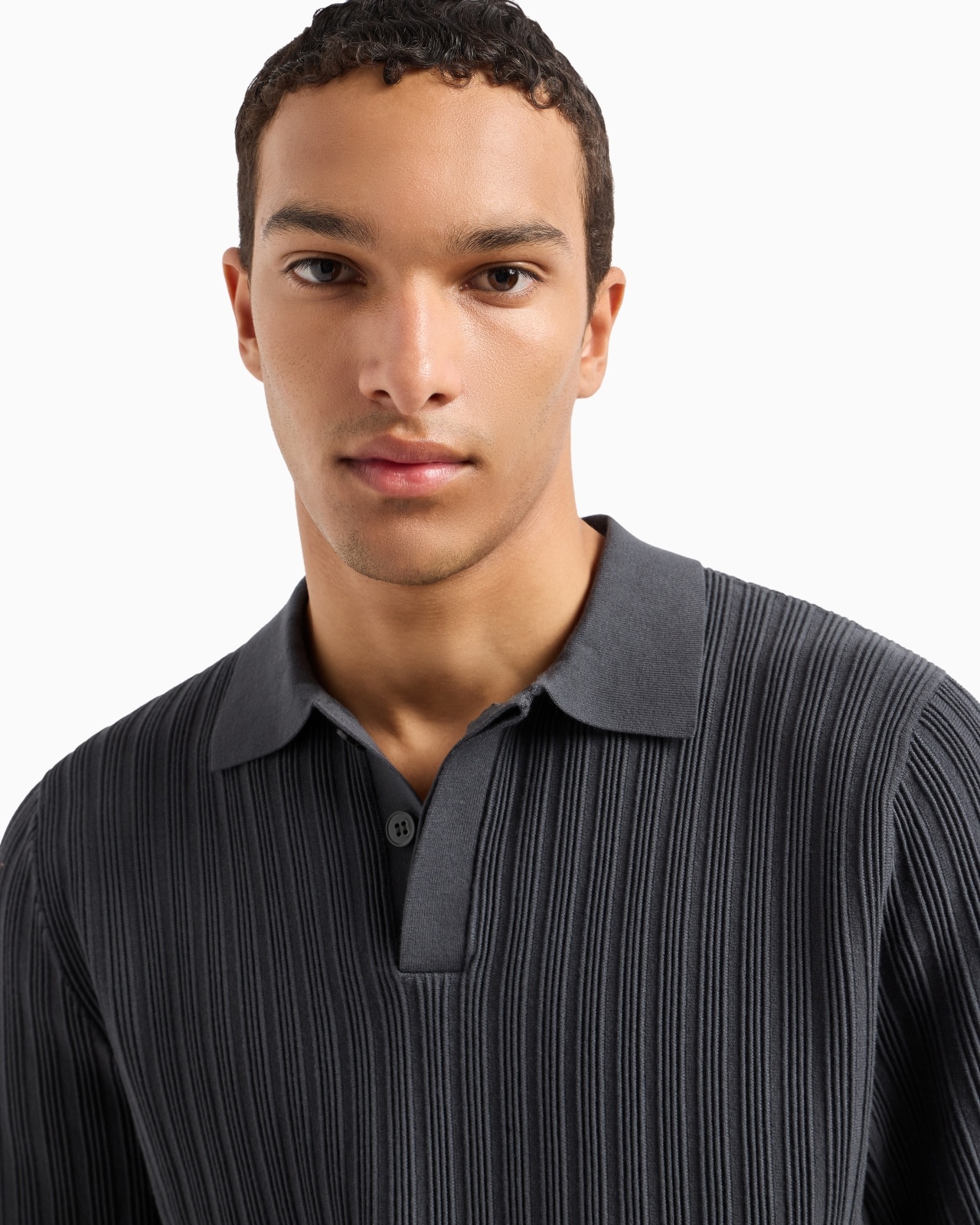 ICON VERTICAL OTTOMAN-STITCH VISCOSE POLO-NECK JUMPER - 5