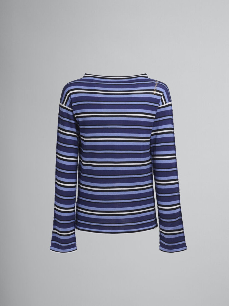 BLUE STRIPED BOAT NECK JUMPER WITH CONTRASTING BACK 1