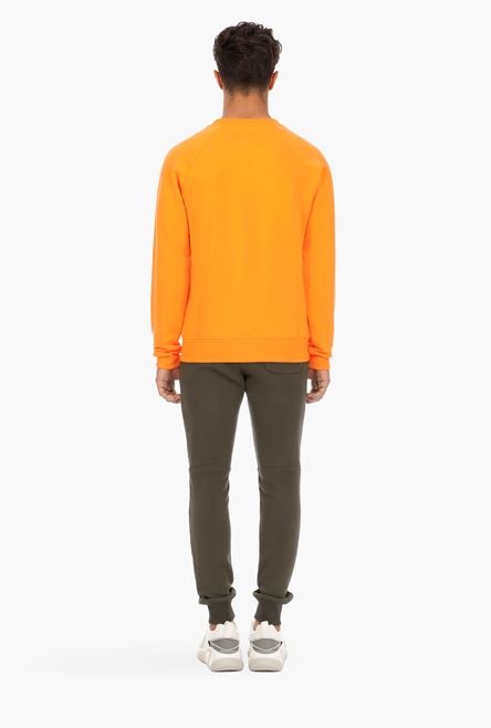 Orange cotton sweatshirt with embossed orange Balmain Paris logo - 3