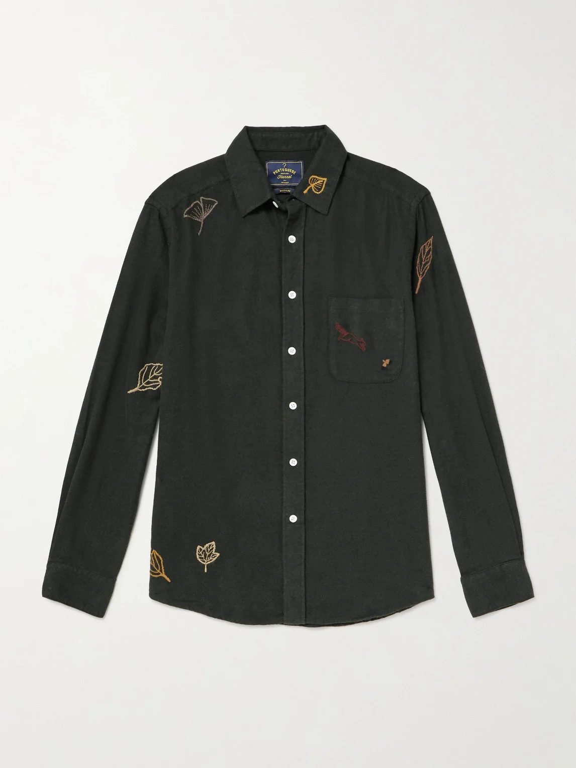 Fall Leaves Embroidered Cotton-Flannel Shirt - 1