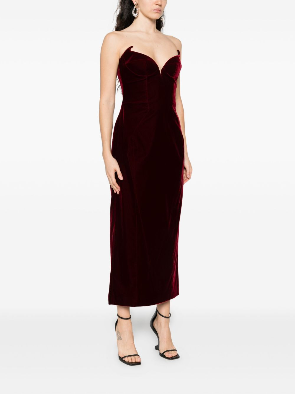 strapless velvet midi dress - 3