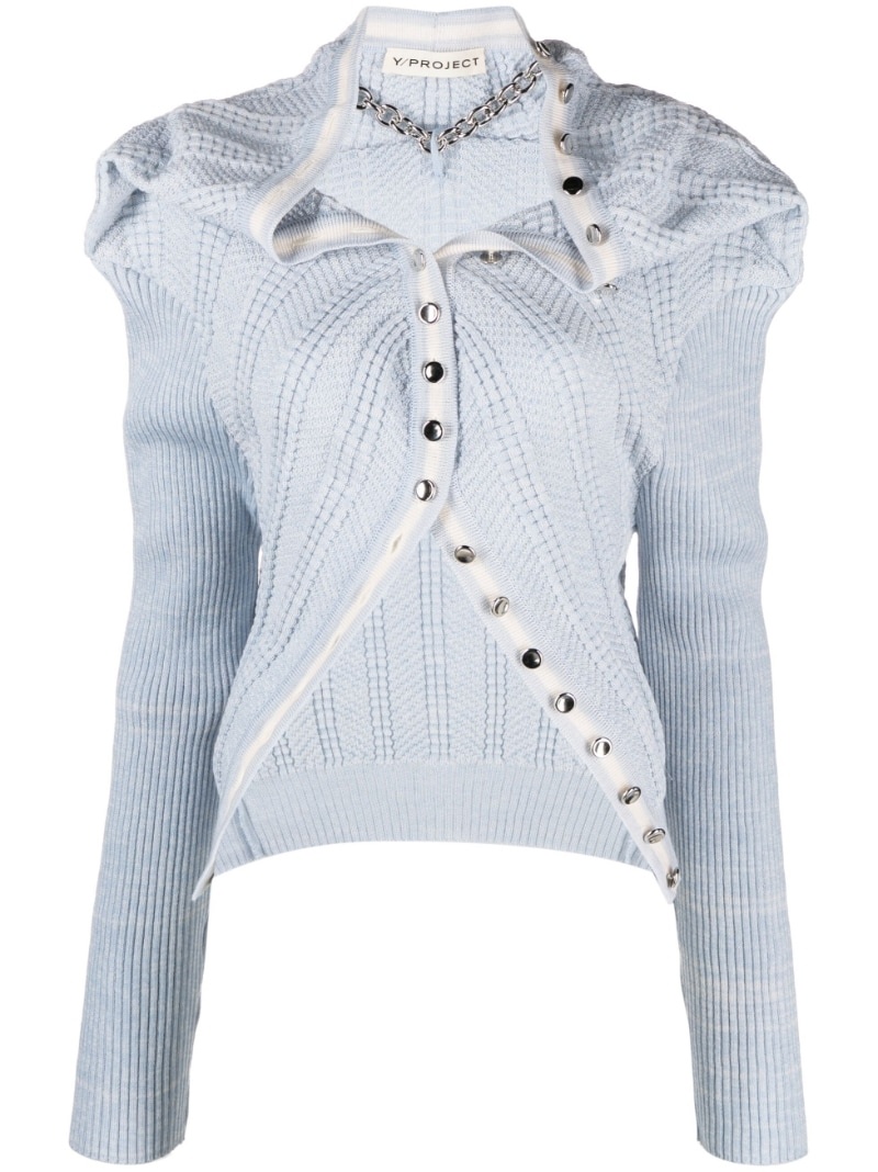 chain-necklace ruffled cardigan - 1