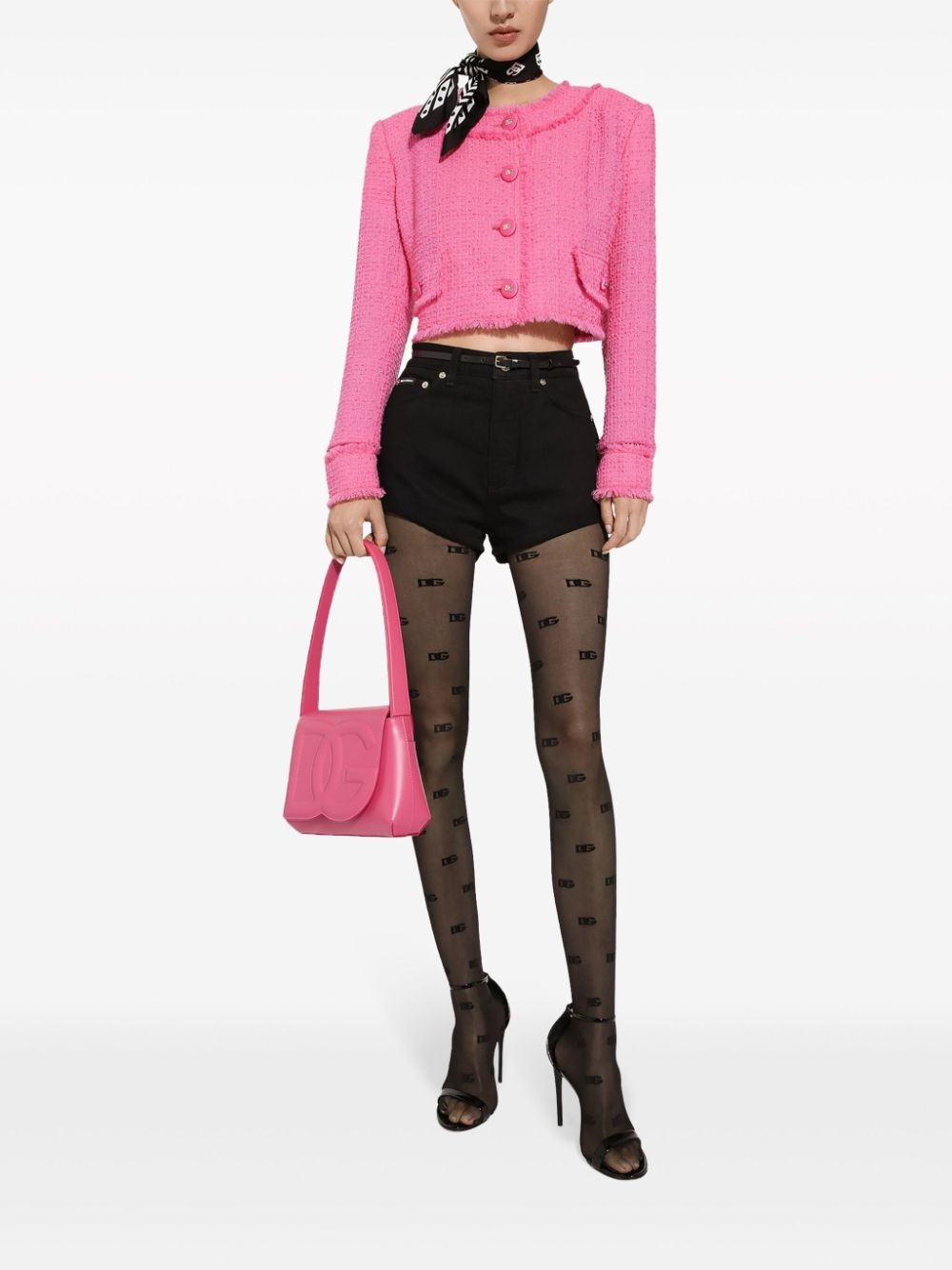 round-neck cropped tweed jacket - 2