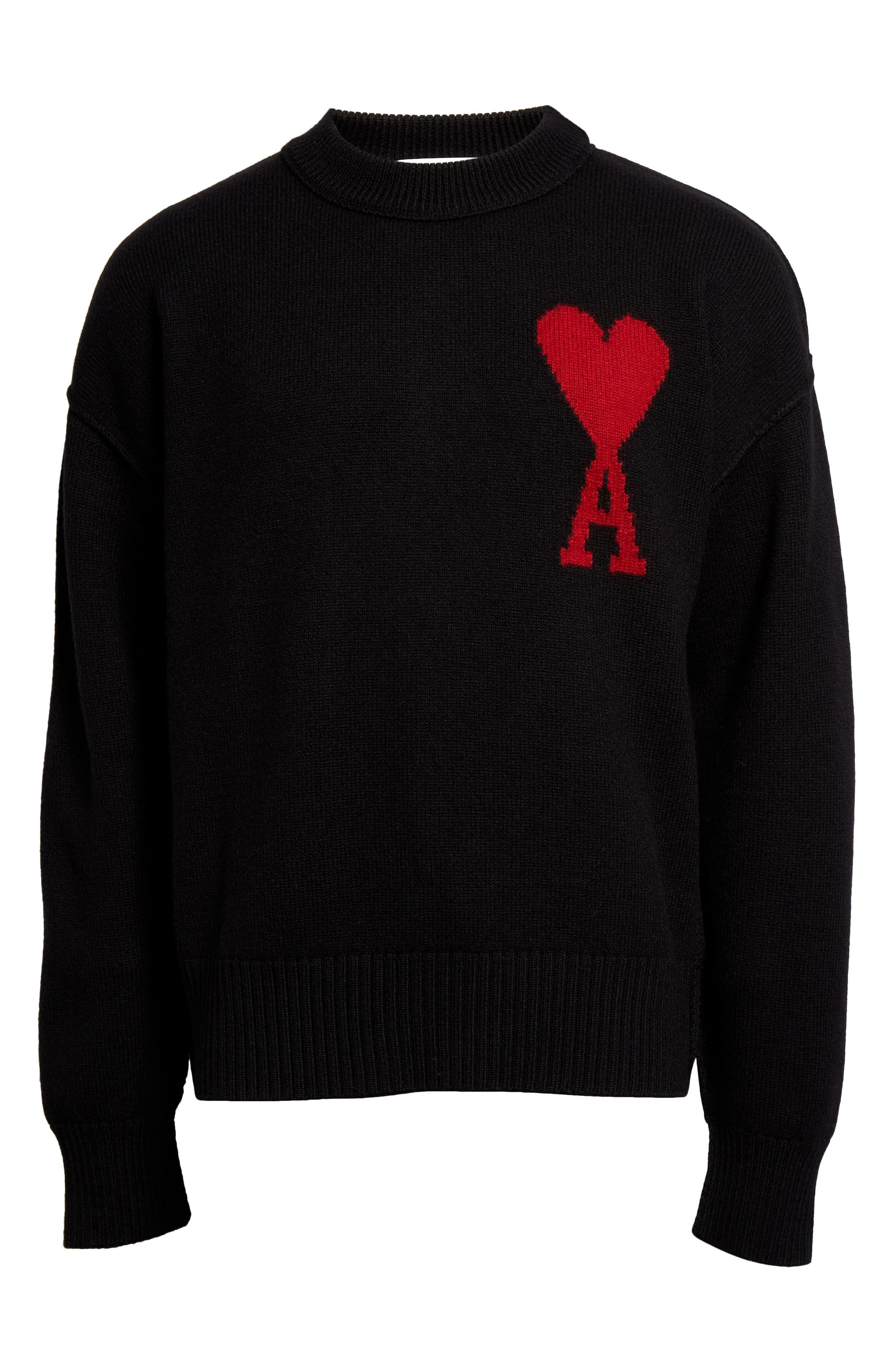AMI PARIS Ami de Coeur Monogram Crewneck Sweater in 009 Noir/rouge at Nordstrom - 5