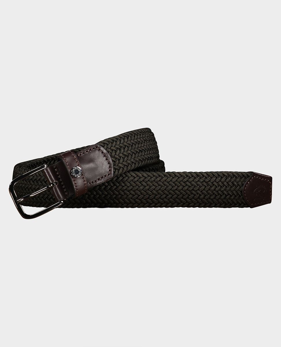 Leather trimmed woven elastic belt - 2