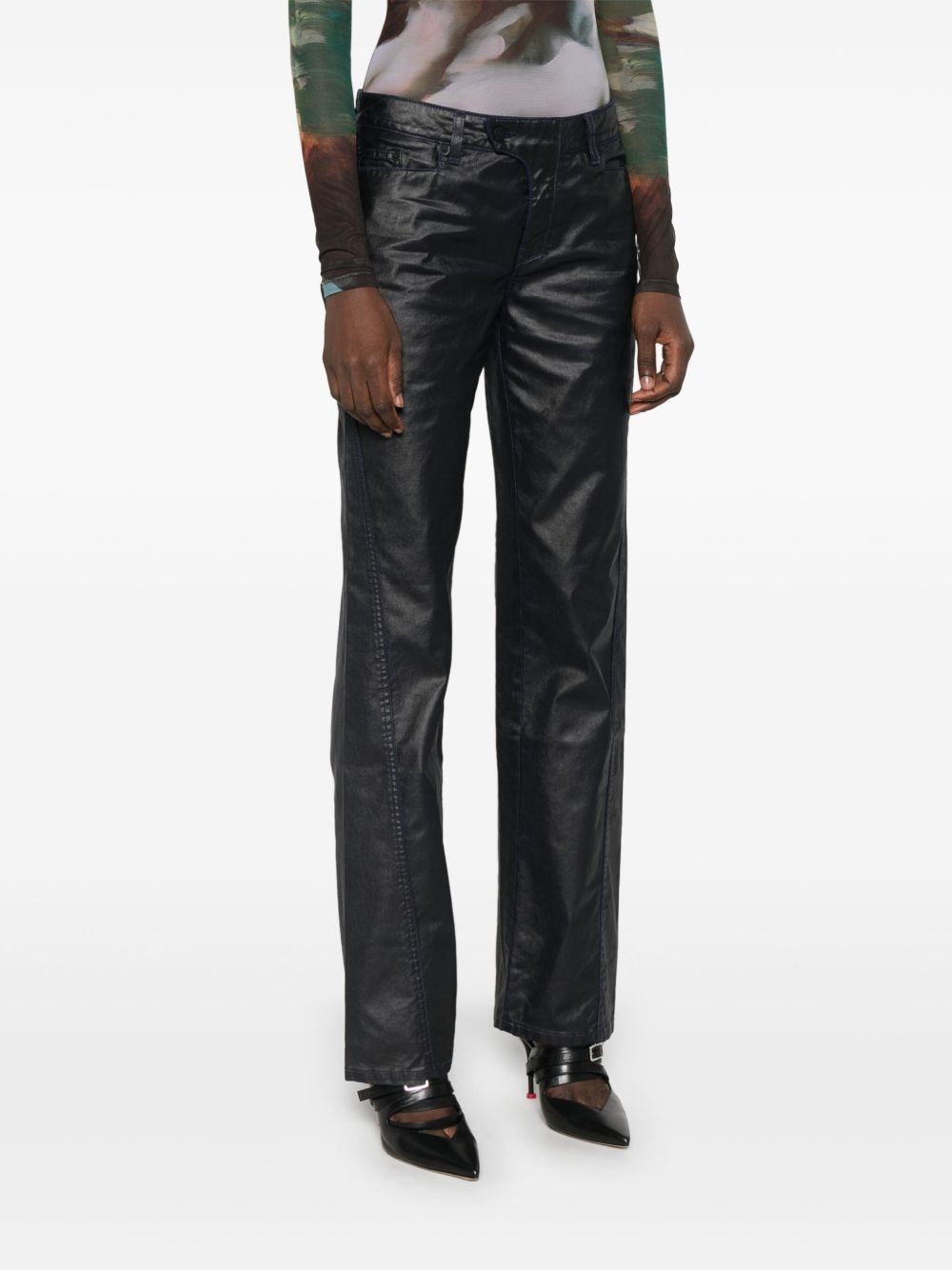 wax-effect straight-leg trousers - 3