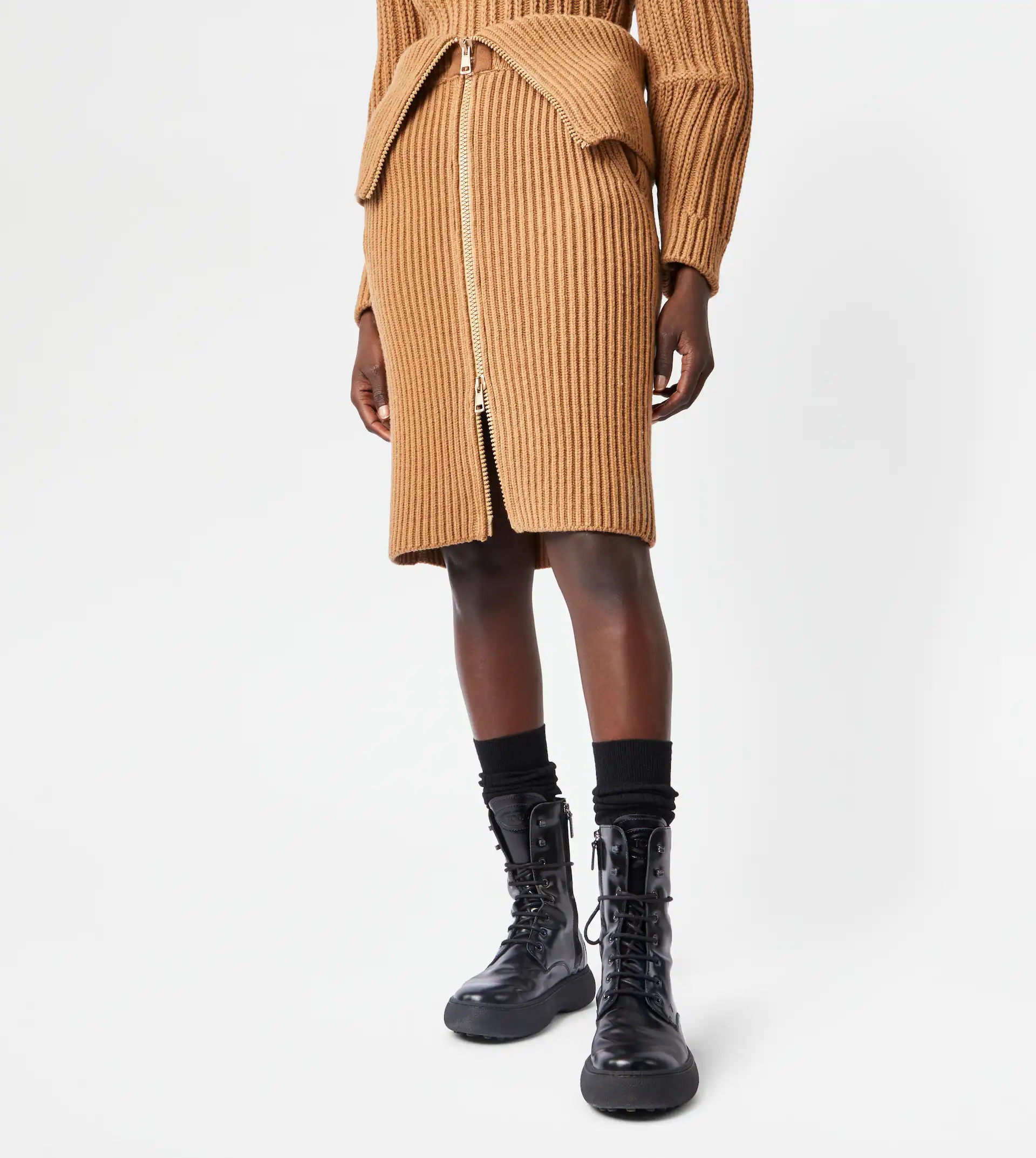 CASHMERE BLEND MIDI-SKIRT - BROWN - 7