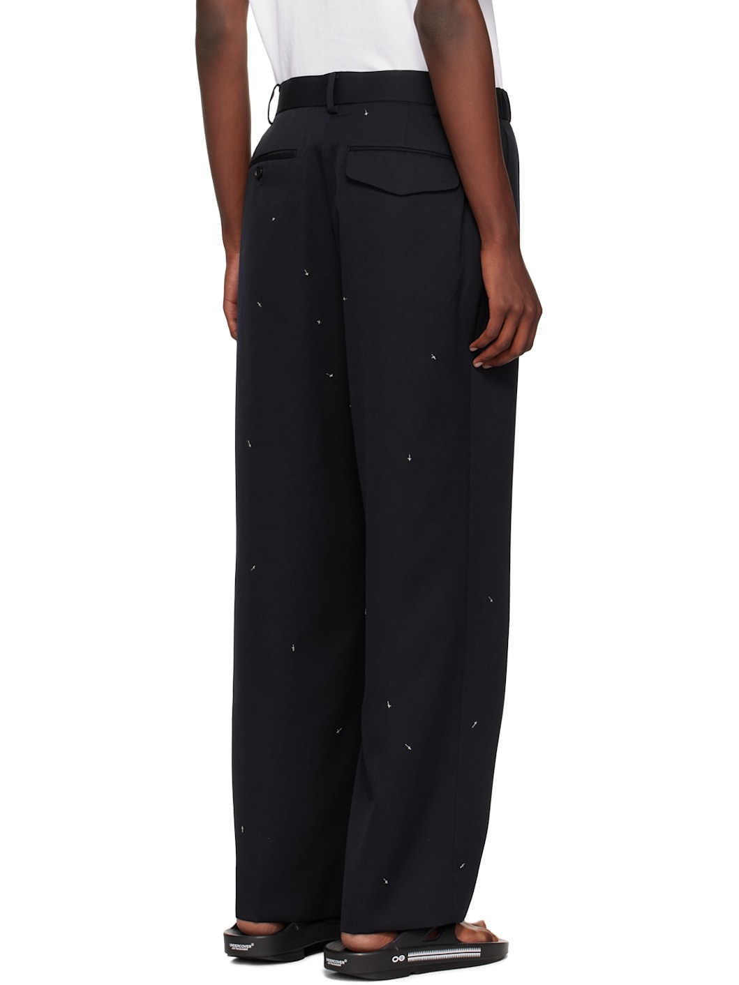 Navy Embroidered Trousers - 3
