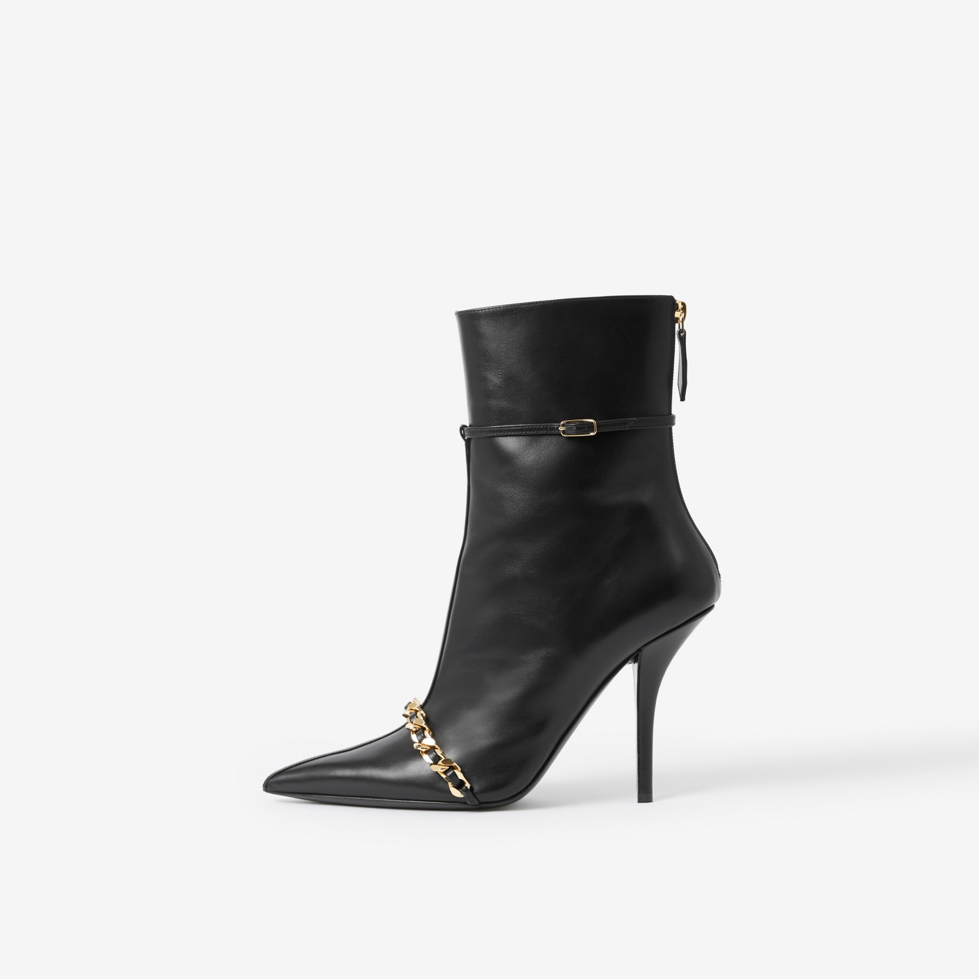Chain Trim Leather Point-toe Boots - 5