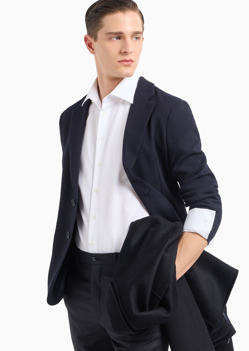 Single-breasted jacket in a chevron jacquard stretch-wool blend 6