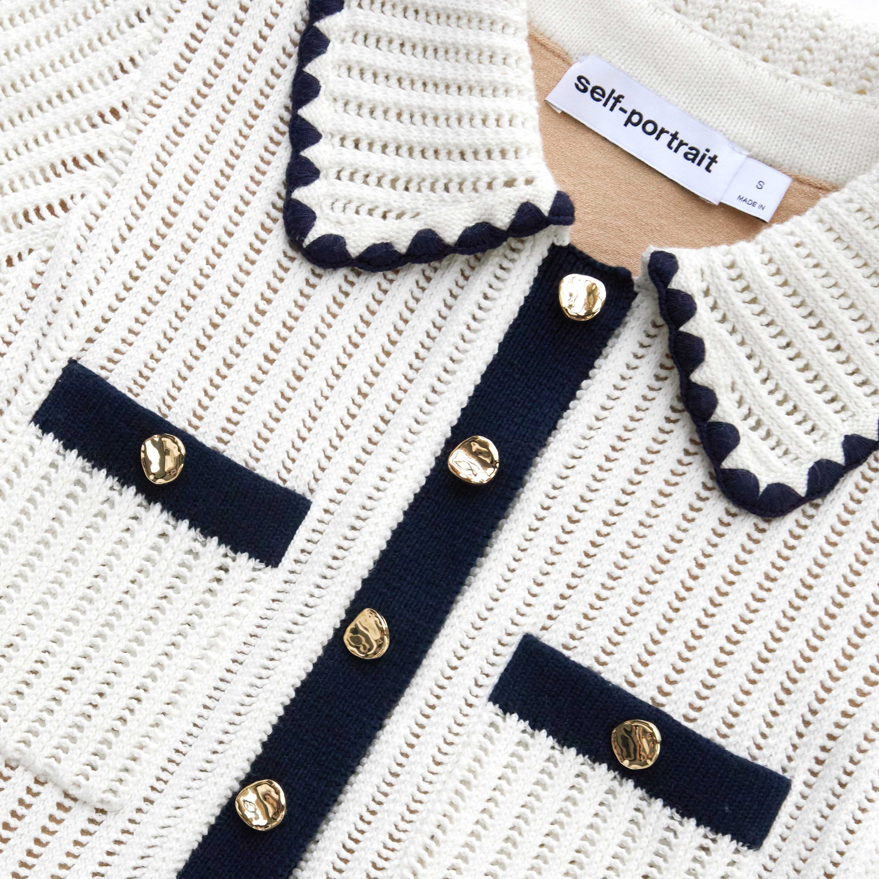 self-portrait Cream Crochet Collared Mini Dress | REVERSIBLE