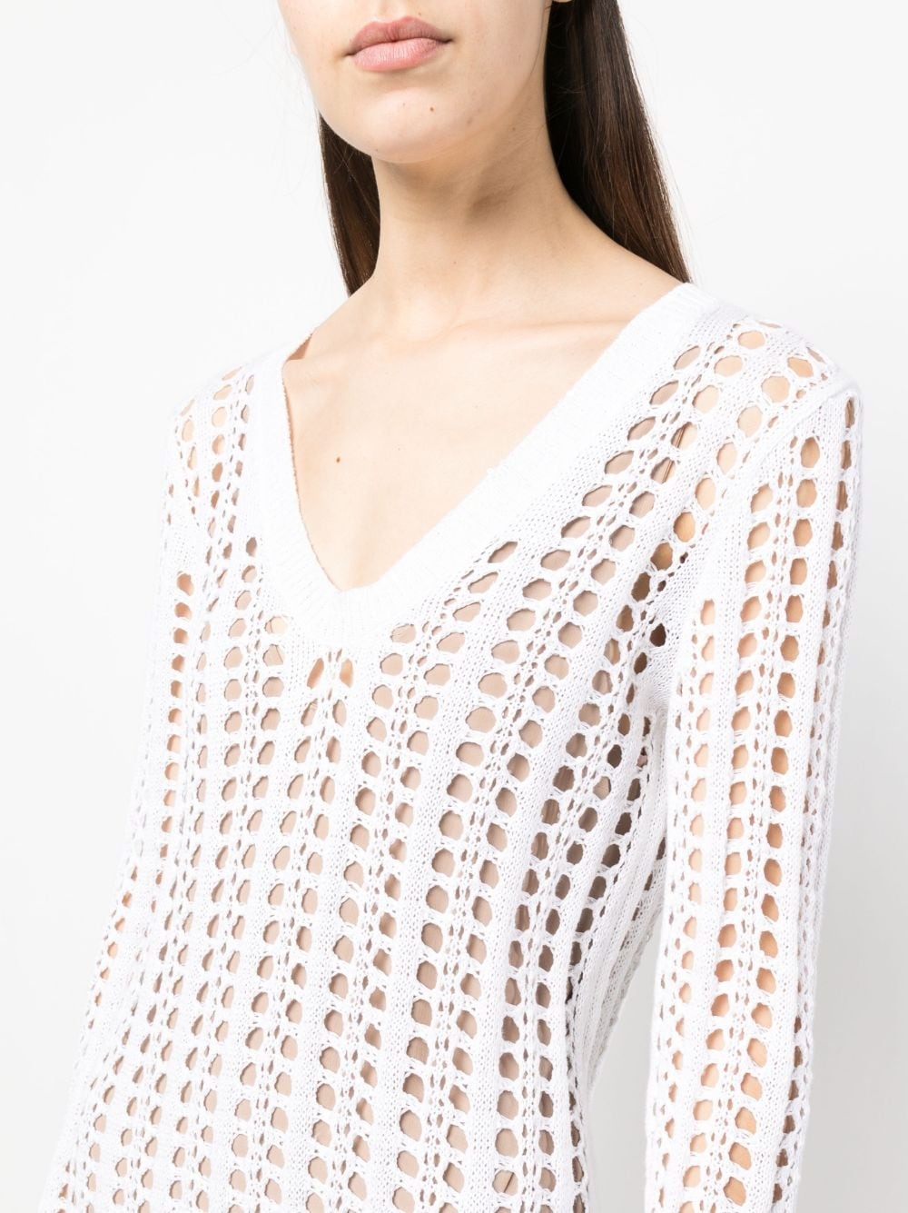V-neck open-knit long dress - 5
