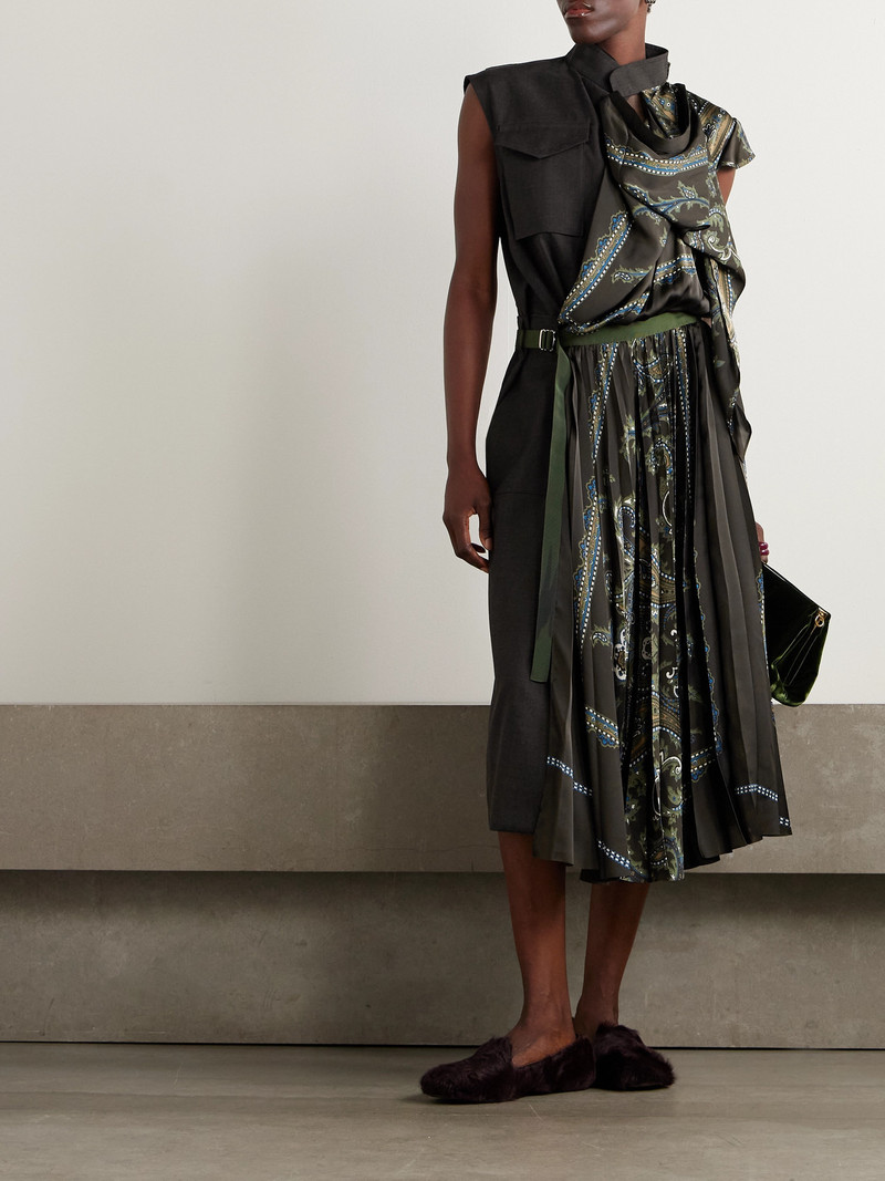sacai Paisley-print Crepe-trimmed Wool Midi Dress outlook