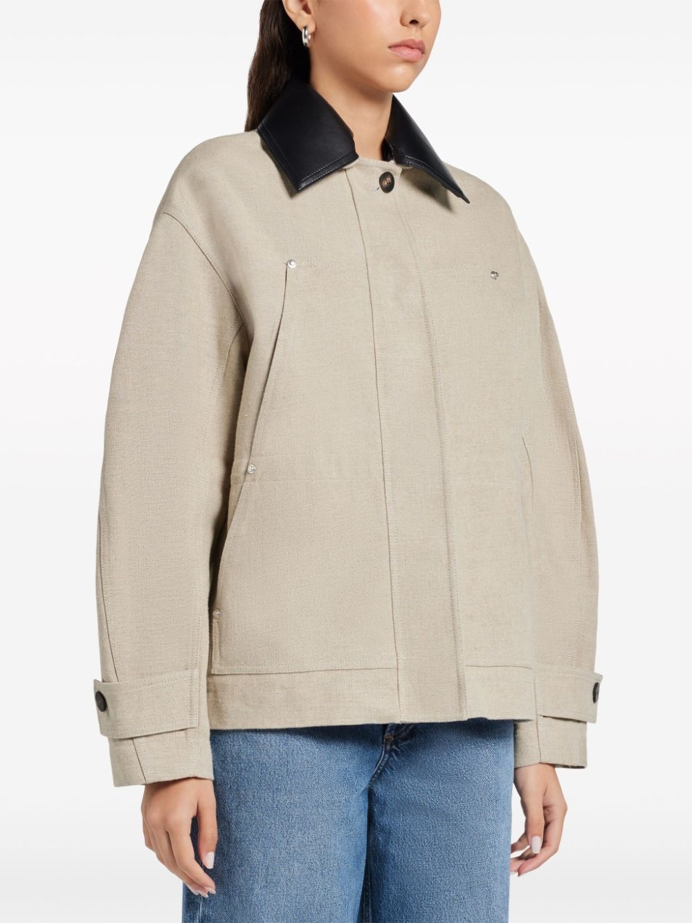 contrasting-collar linen jacket - 3