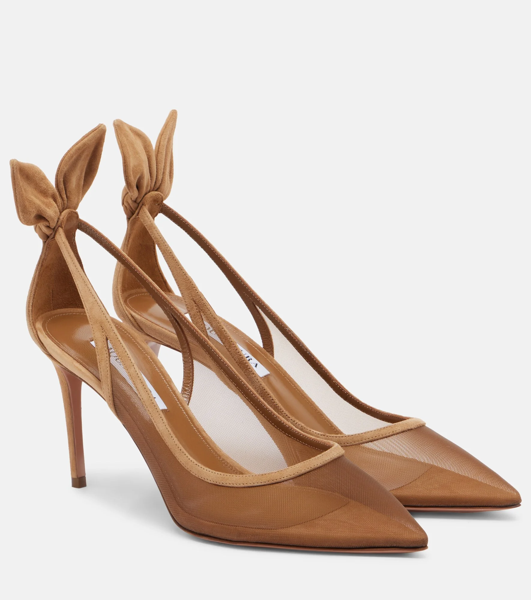 Bow Tie suede-trimmed mesh pumps - 1