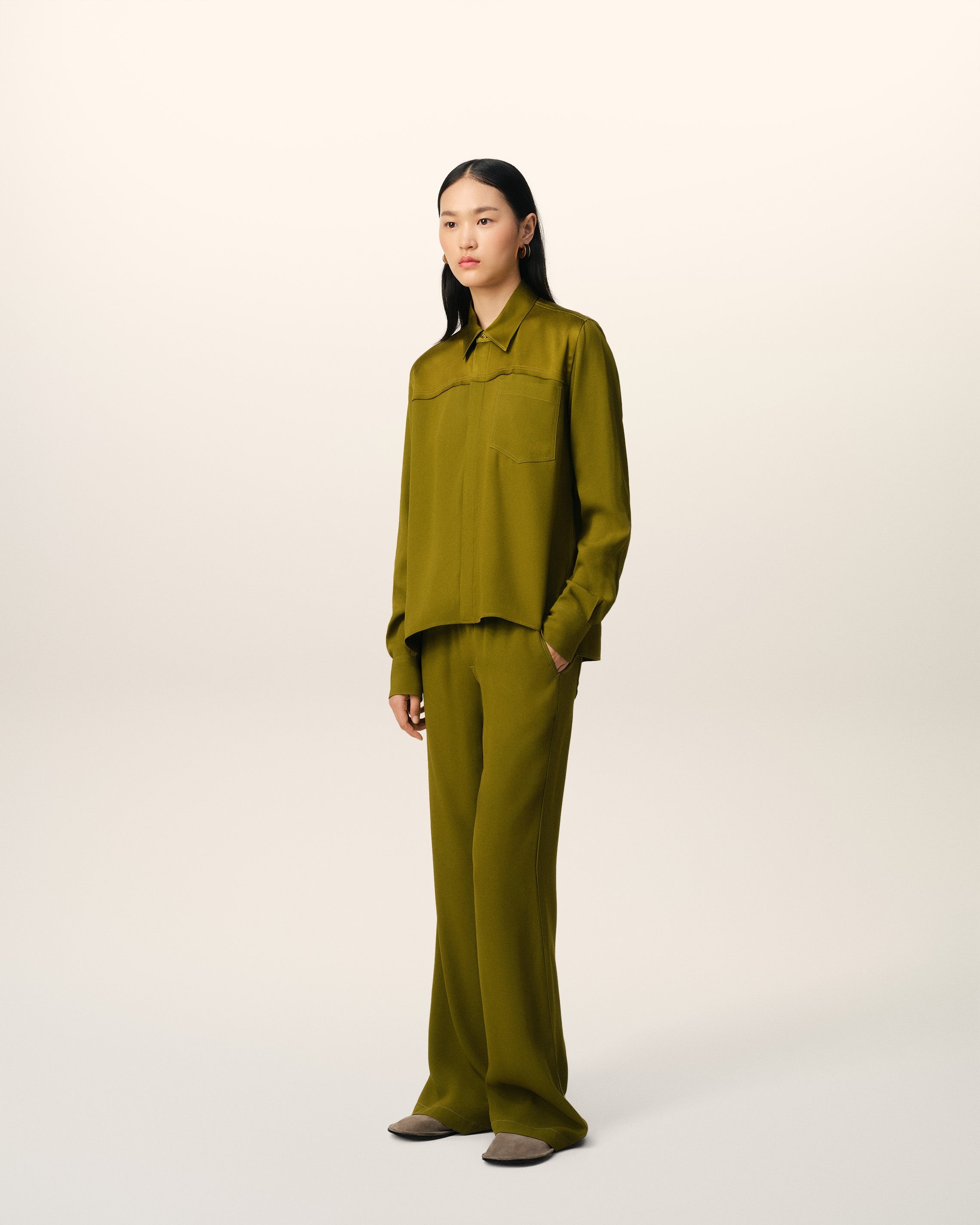 KHAKI CONTRASTED TOP LONG SLEEVE SHIRT - 6