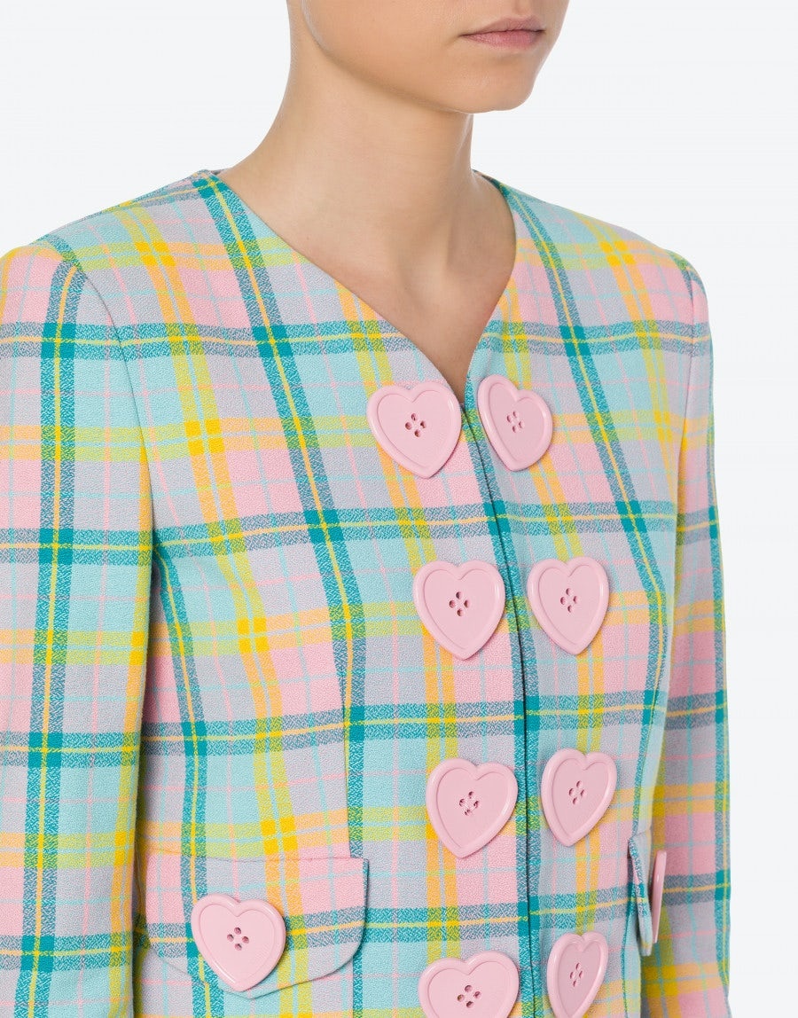 HEART BUTTONS CHECK COTTON JACKET - 4