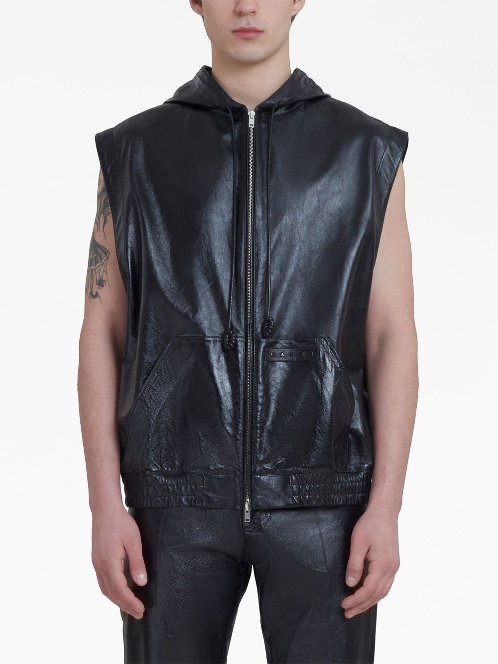 sleeveless leather jacket - 3