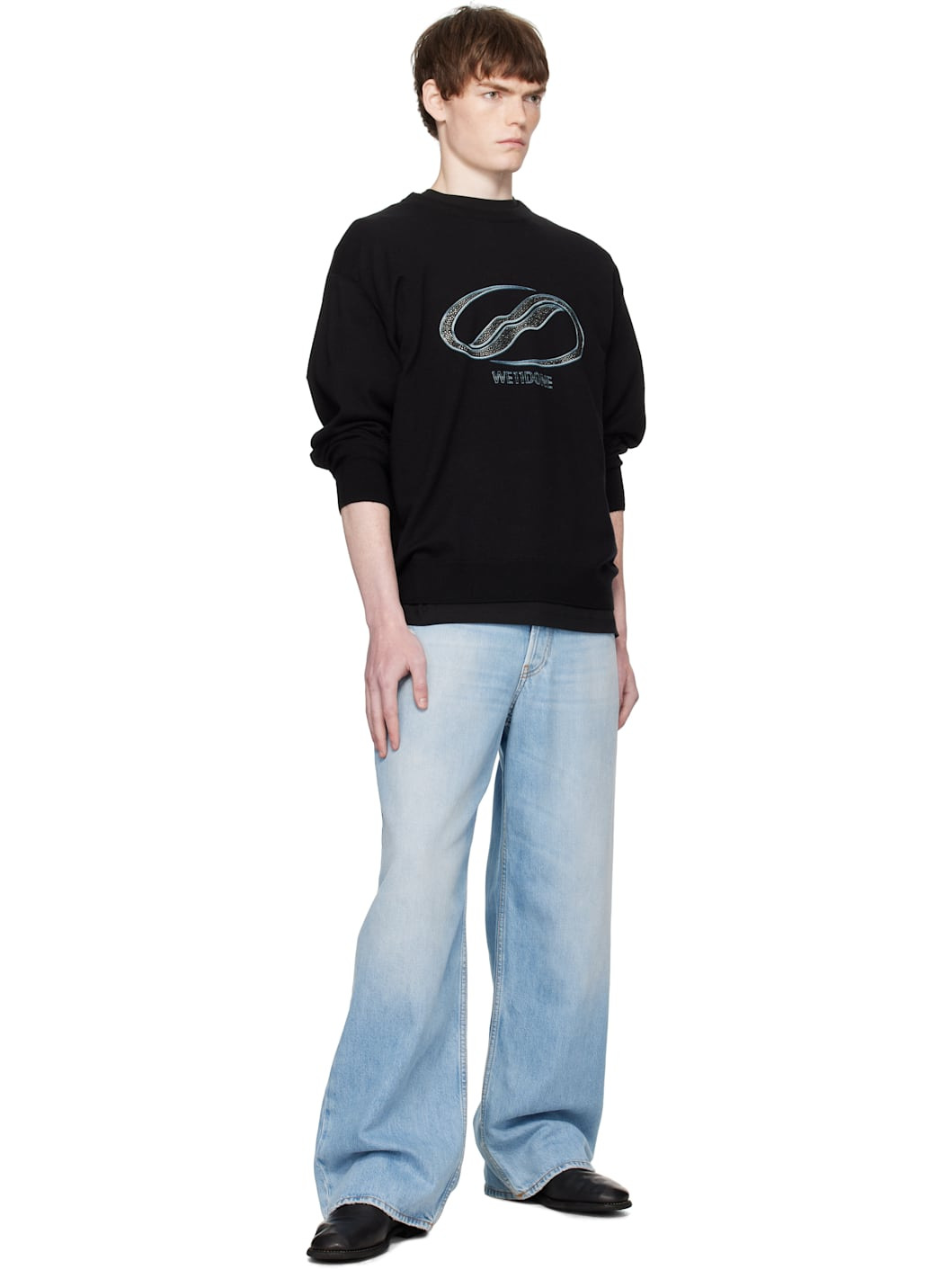 Black Logo Rhinestone Knit Pullover Sweater - 4