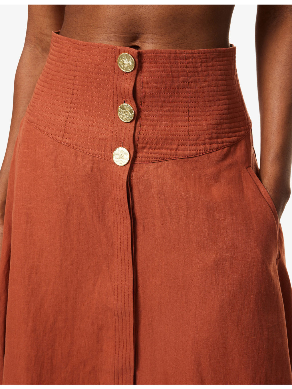 Farafra High-Waist Linen Midi Skirt - 5