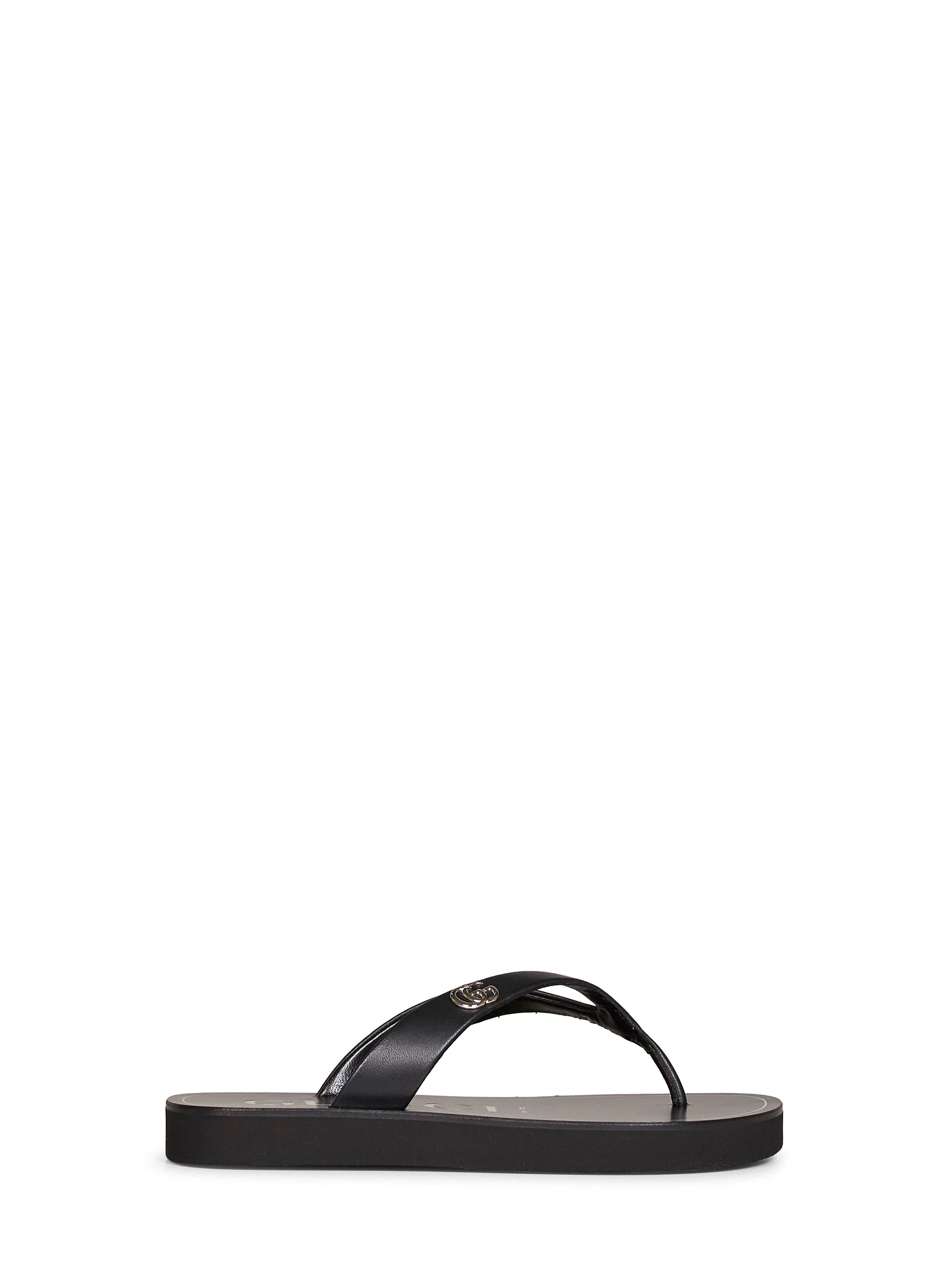 Gucci Women Black Nappa Leather Platform Thong Sandals With Double G - 1