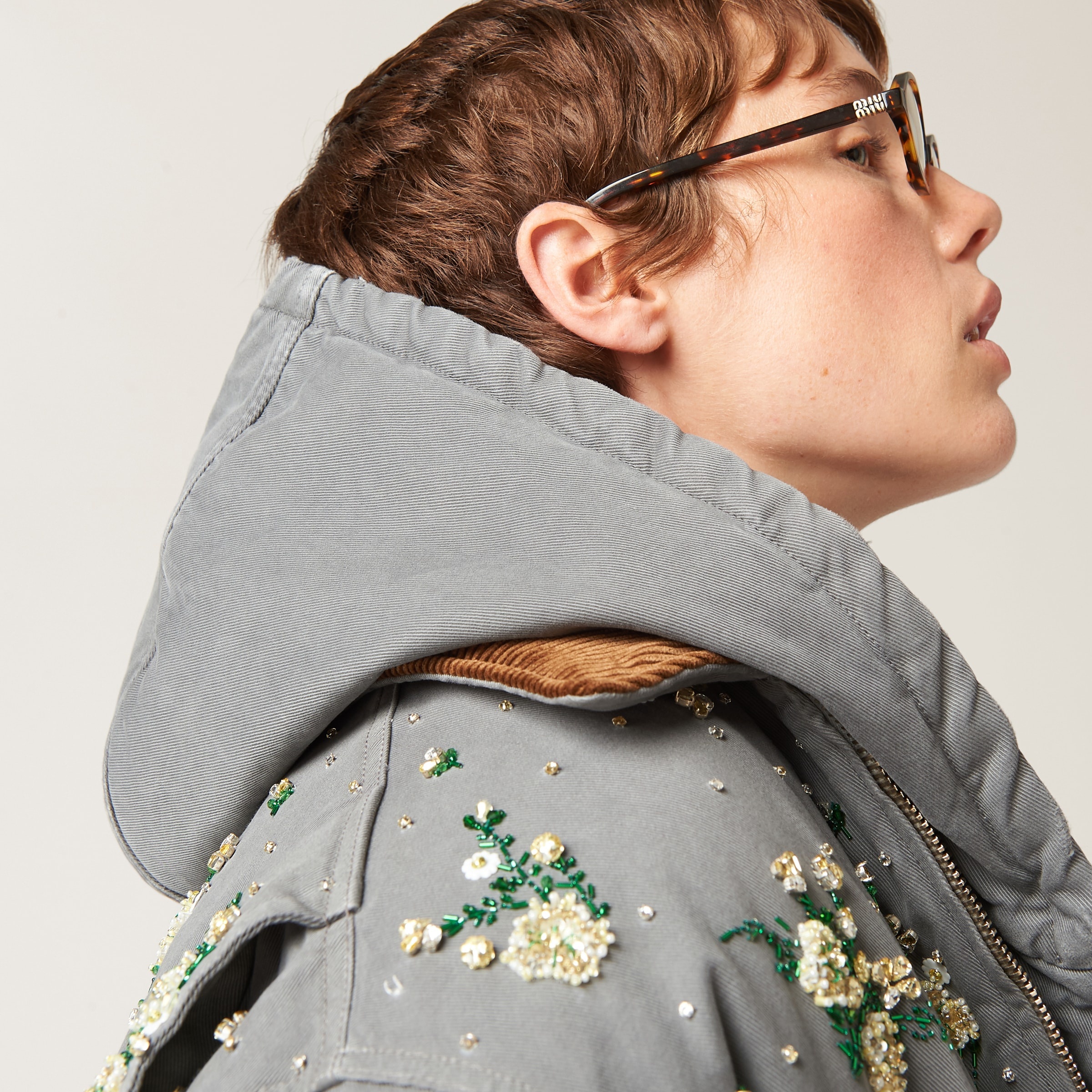 Miu Miu Garment-dyed blouson jacket with embroidered logo | REVERSIBLE