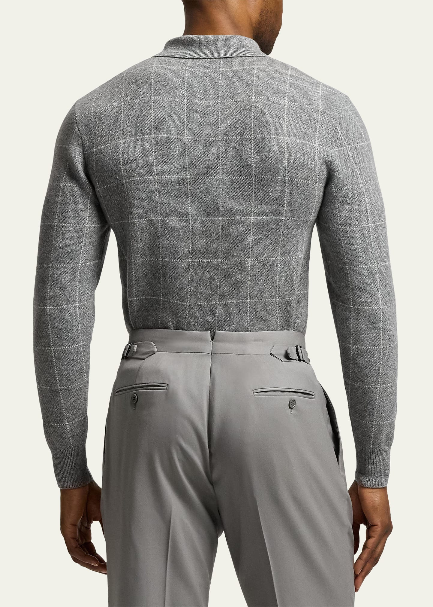 Men's Cashmere Windowpane Polo Sweater - 3