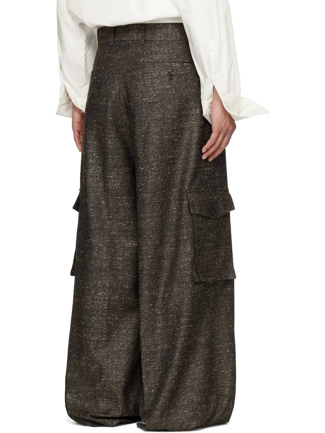 Brown & Black Wide Pleated Cargo Pants - 3