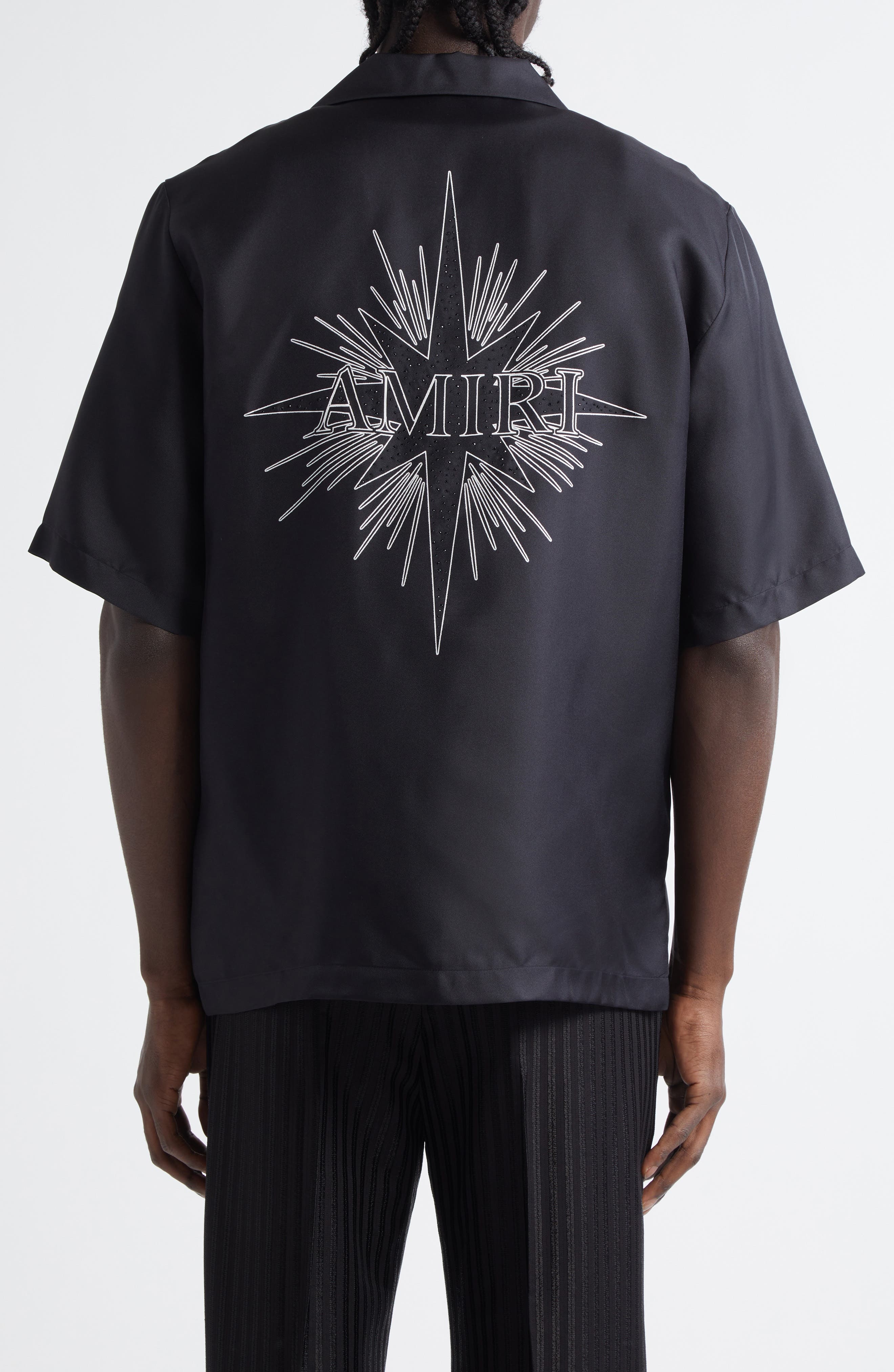 AMIRI Starburst Crystal Silk Camp Shirt in Black at Nordstrom - 3