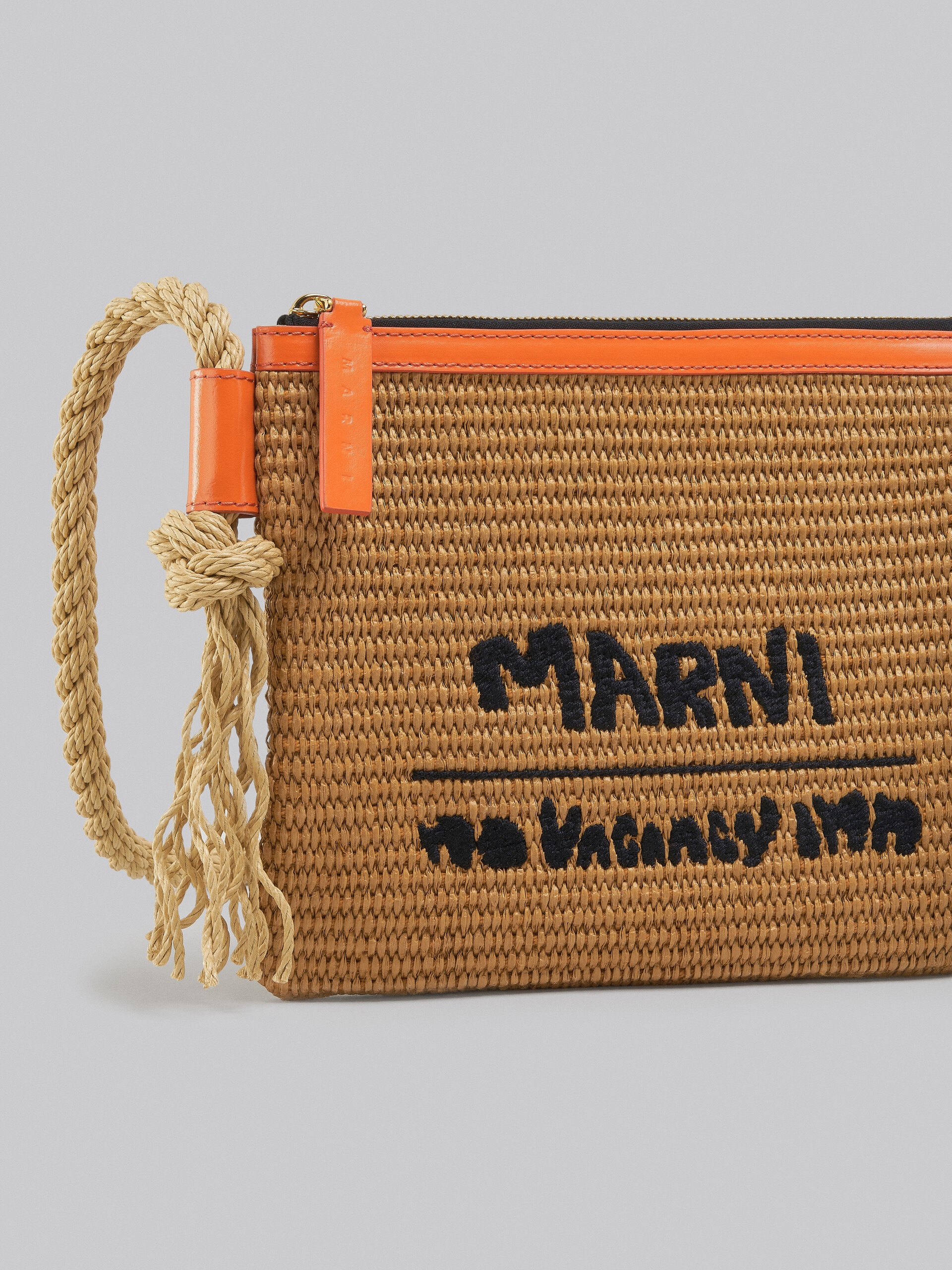 MARNI X NO VACANCY INN - MARCEL ZIP POCHETTE IN RAFFIA WITH ORANGE TRIMS - 5