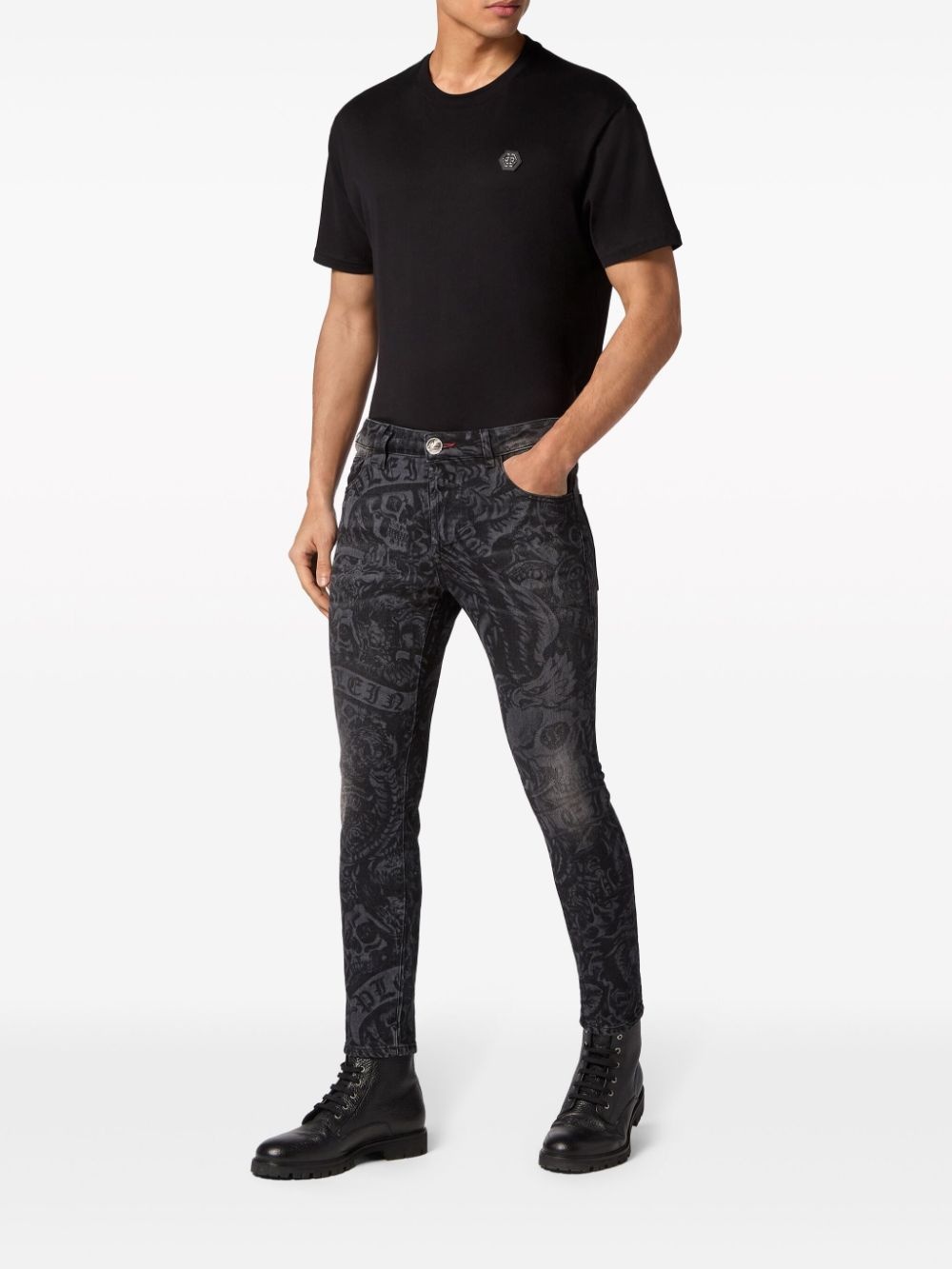 tattoo-print skinny jeans - 2