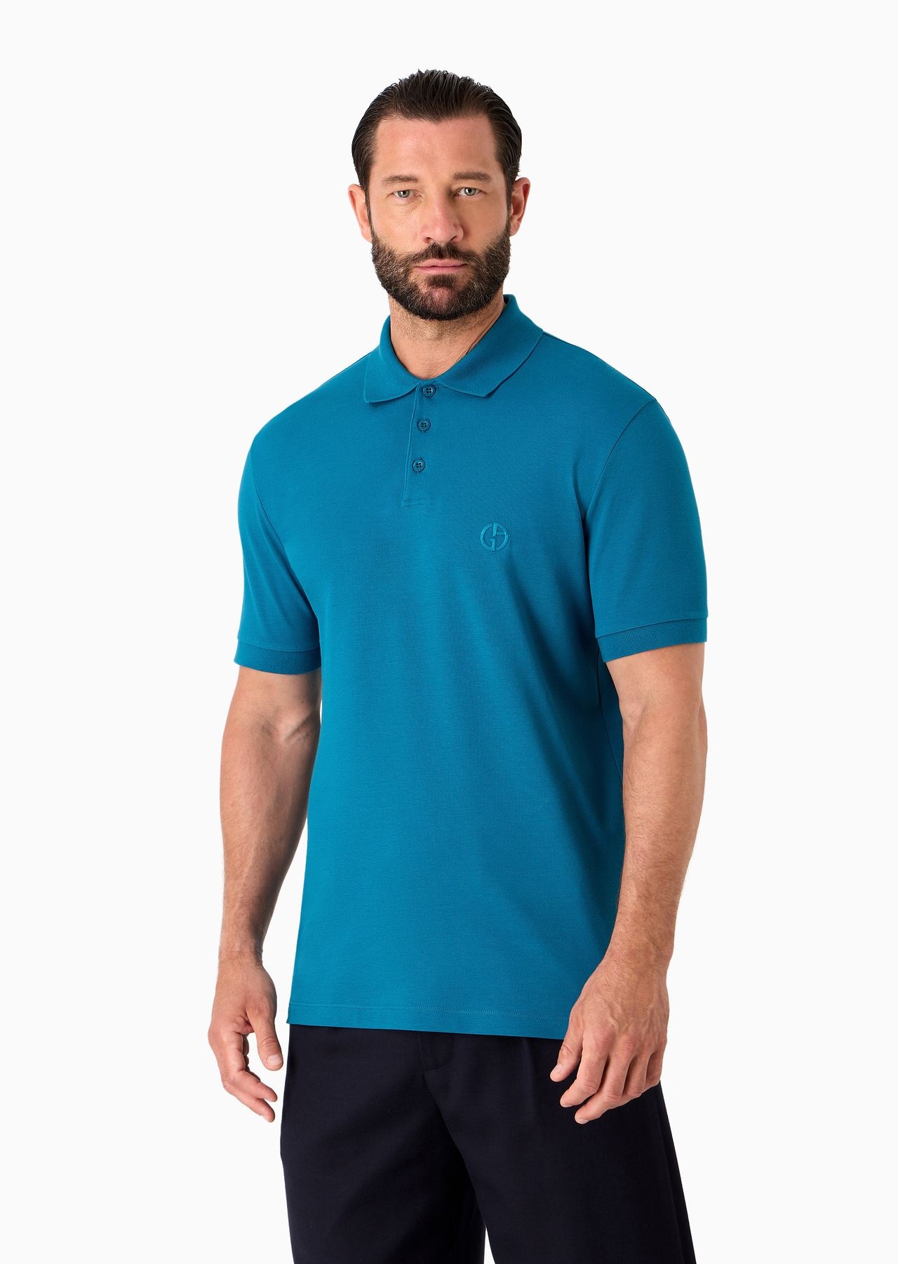 Stretch cotton piqué polo shirt - 3