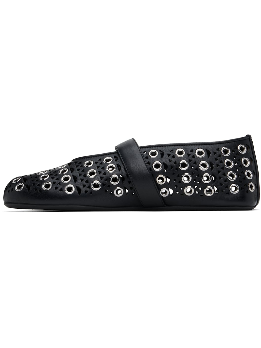 Black Vienne Lambskin Eyelets Ballerina Flats - 3