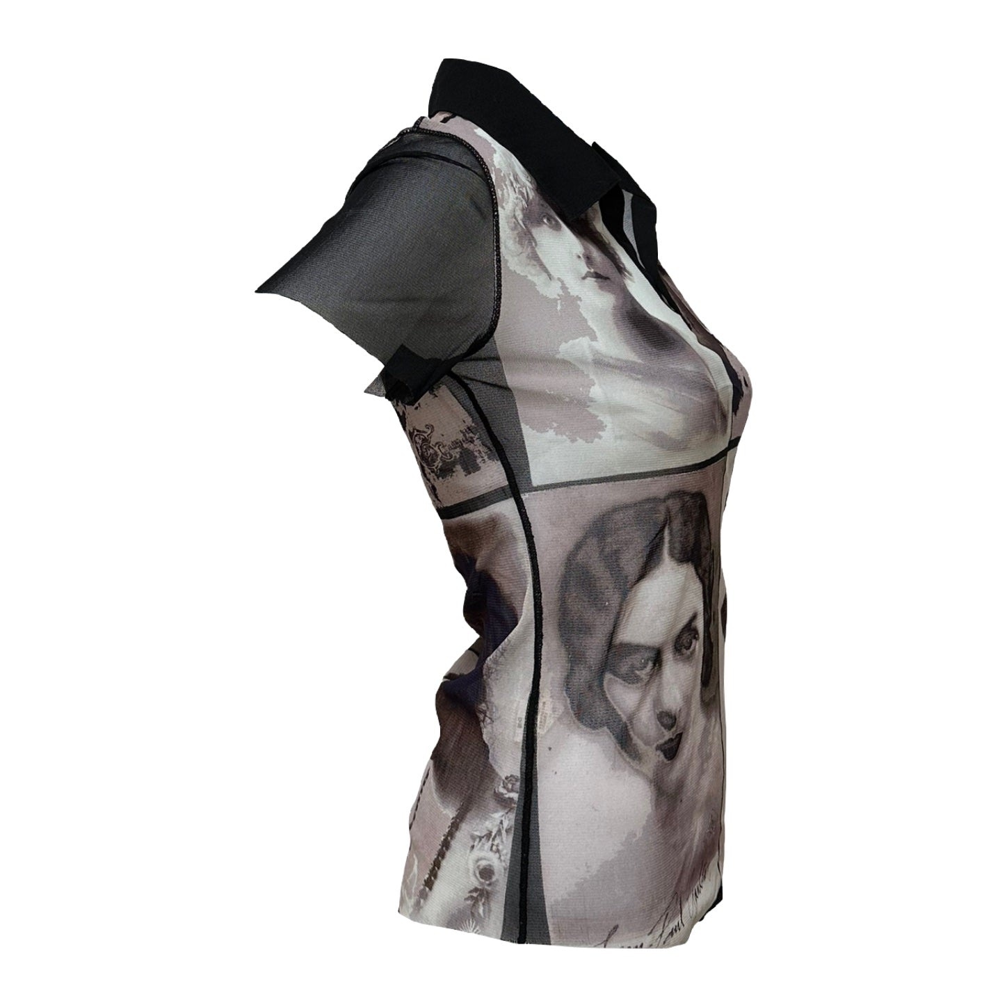 JEAN PAUL GAULTIER Spring Summer 2002 Portrait Photo Print Mesh Polo Shirt - 3