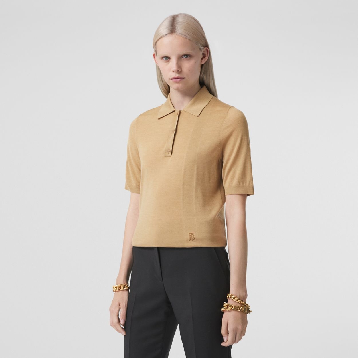 Monogram Motif Wool Silk Cashmere Polo Shirt - 2