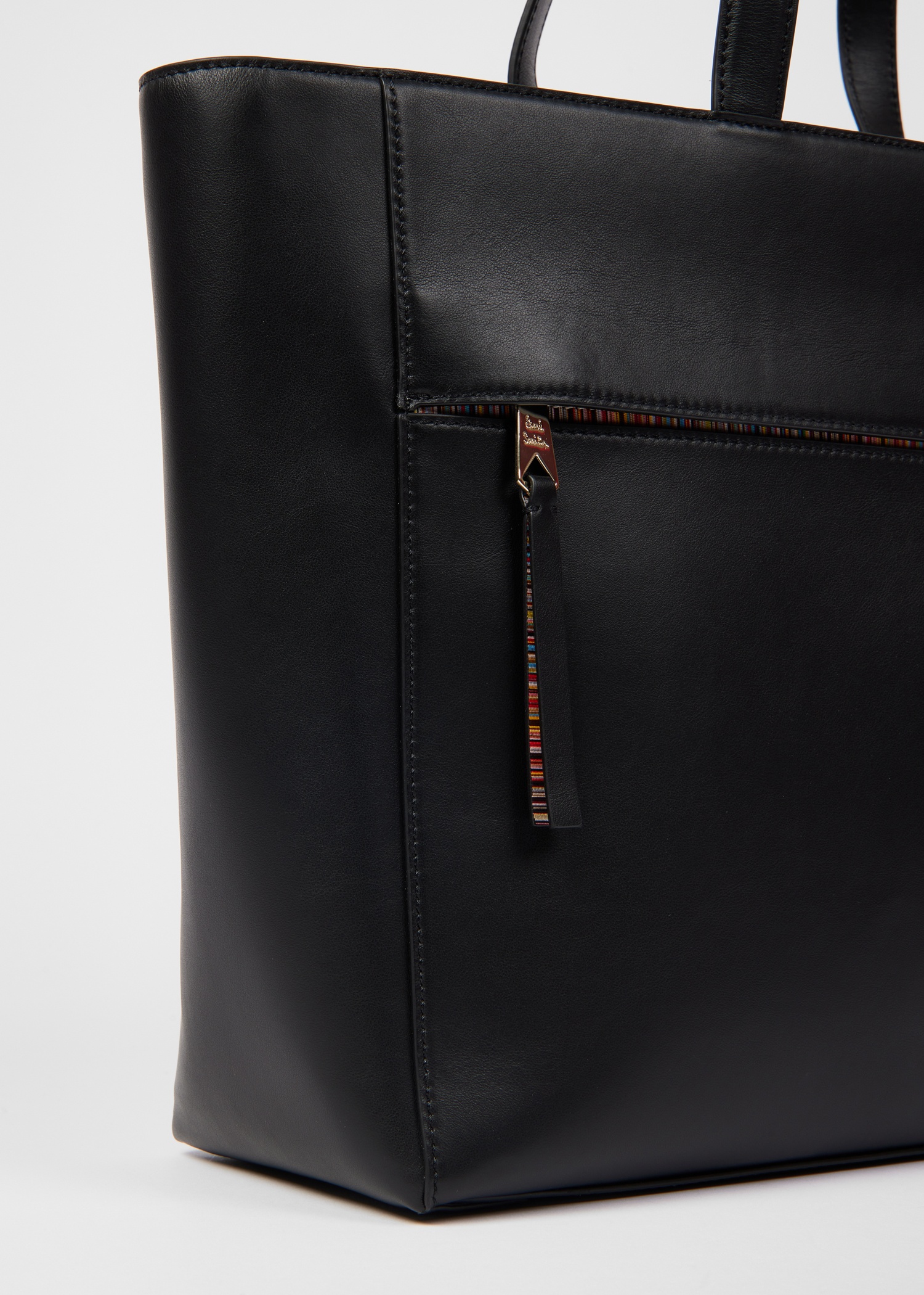 Women's Black Leather 'Signature Stripe' Trim Tote Bag - 3