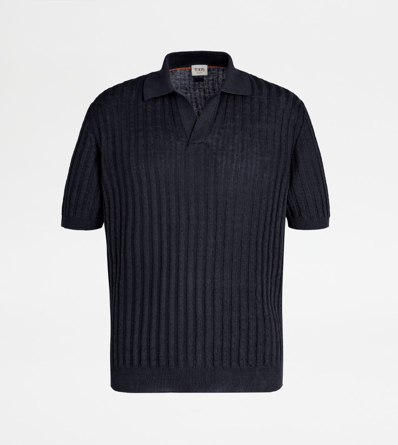 POLO SHIRT IN LINEN KNIT - BLUE 1