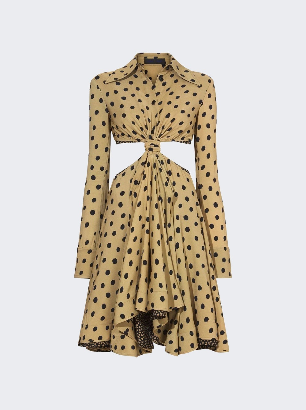 Printed Dot Cut-Out Shirt Dress Khaki - 6