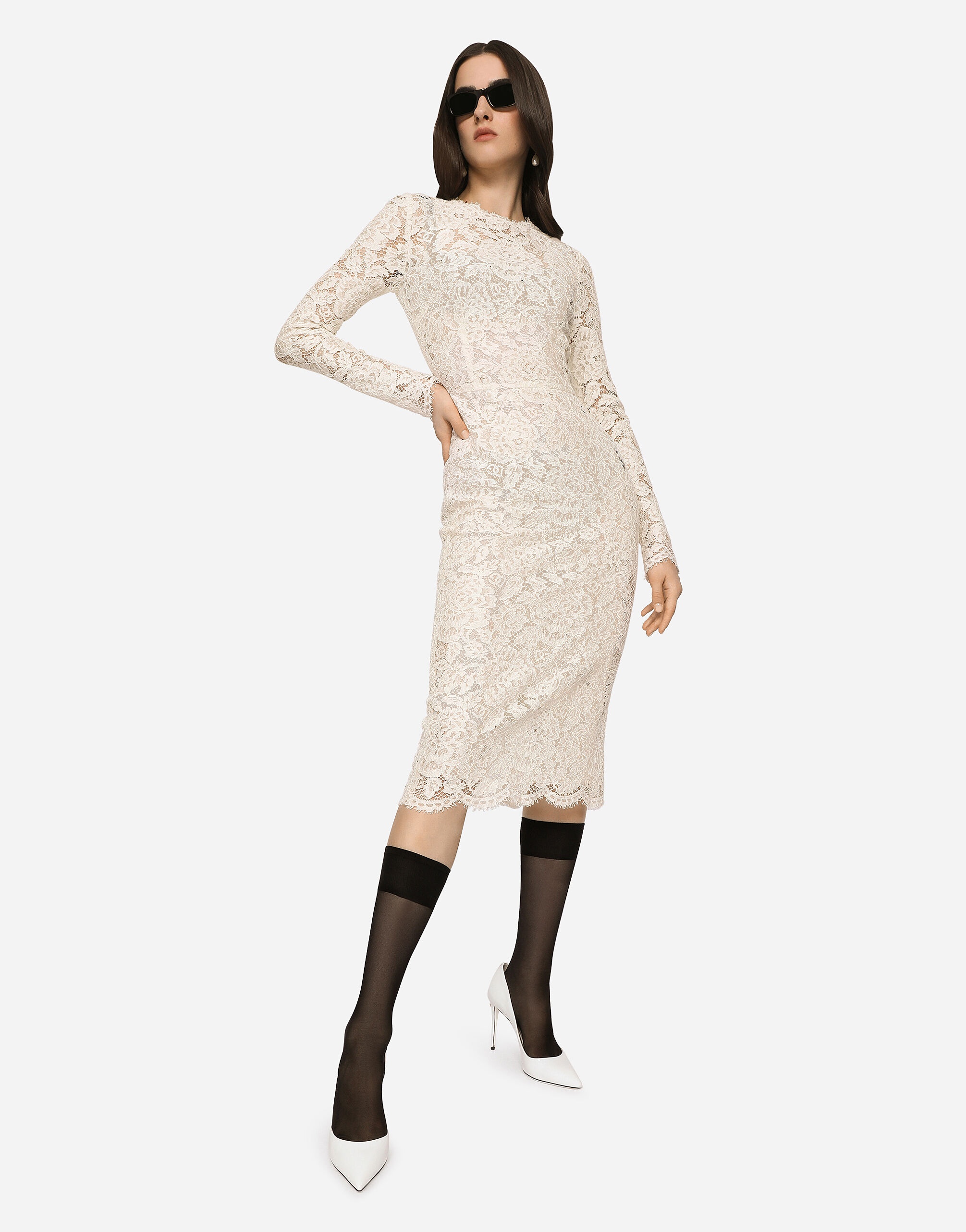 Long-sleeved branded stretch lace dress - 6