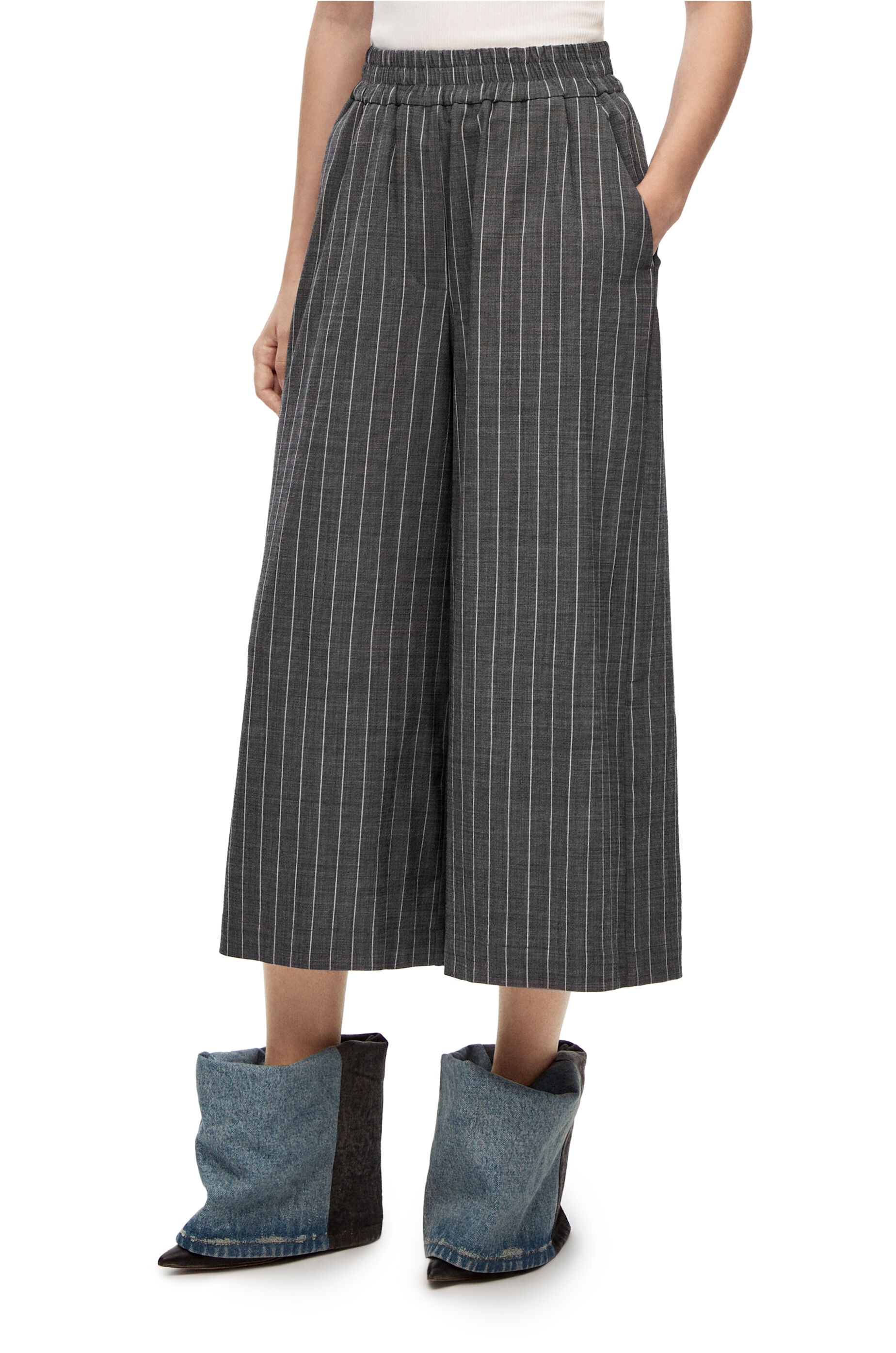 Stripe cropped trousers in wool blend - 3